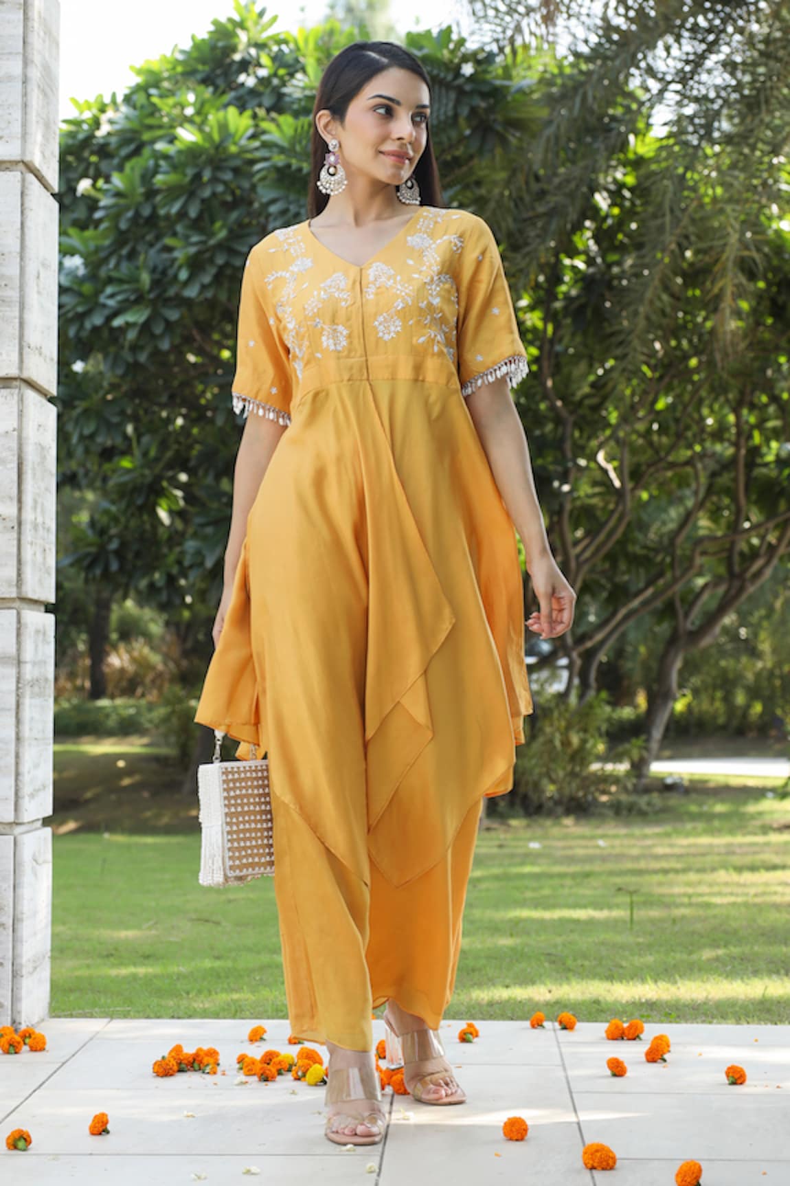 Pairaahan Floral Yoke Embroidered Kurta & Palazzo Set