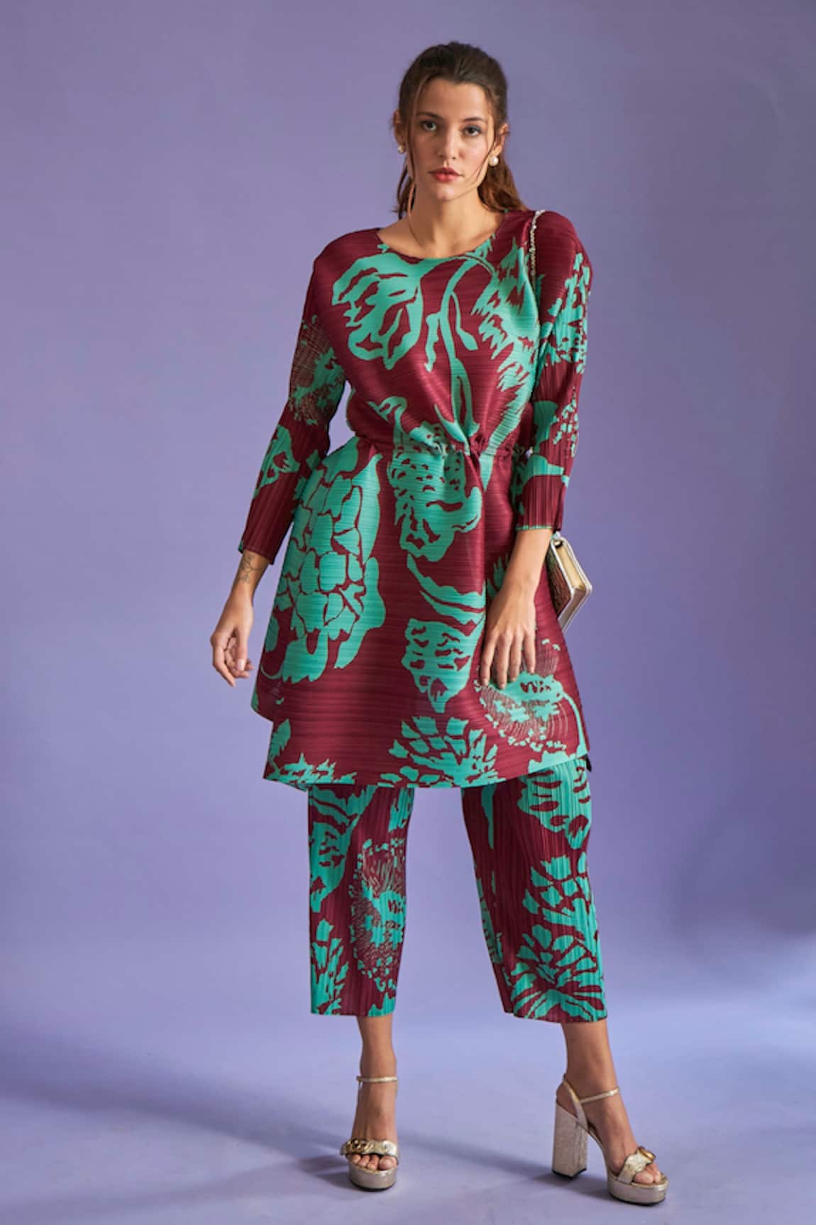 Tasuvure Olivia Floral Print Tunic & Flared Pant Set 