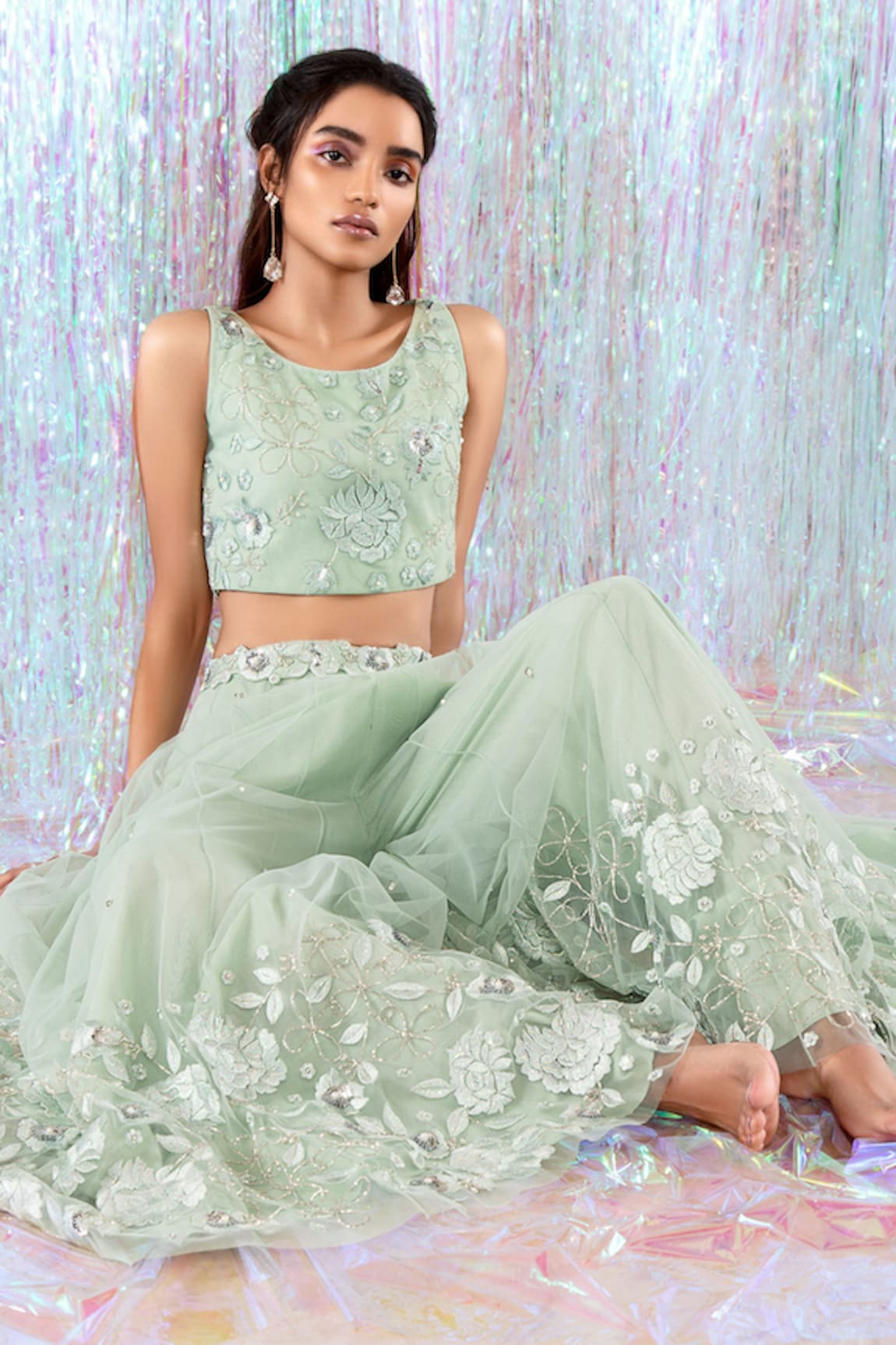 Taavare Embroidered Crop Top & Sharara Set