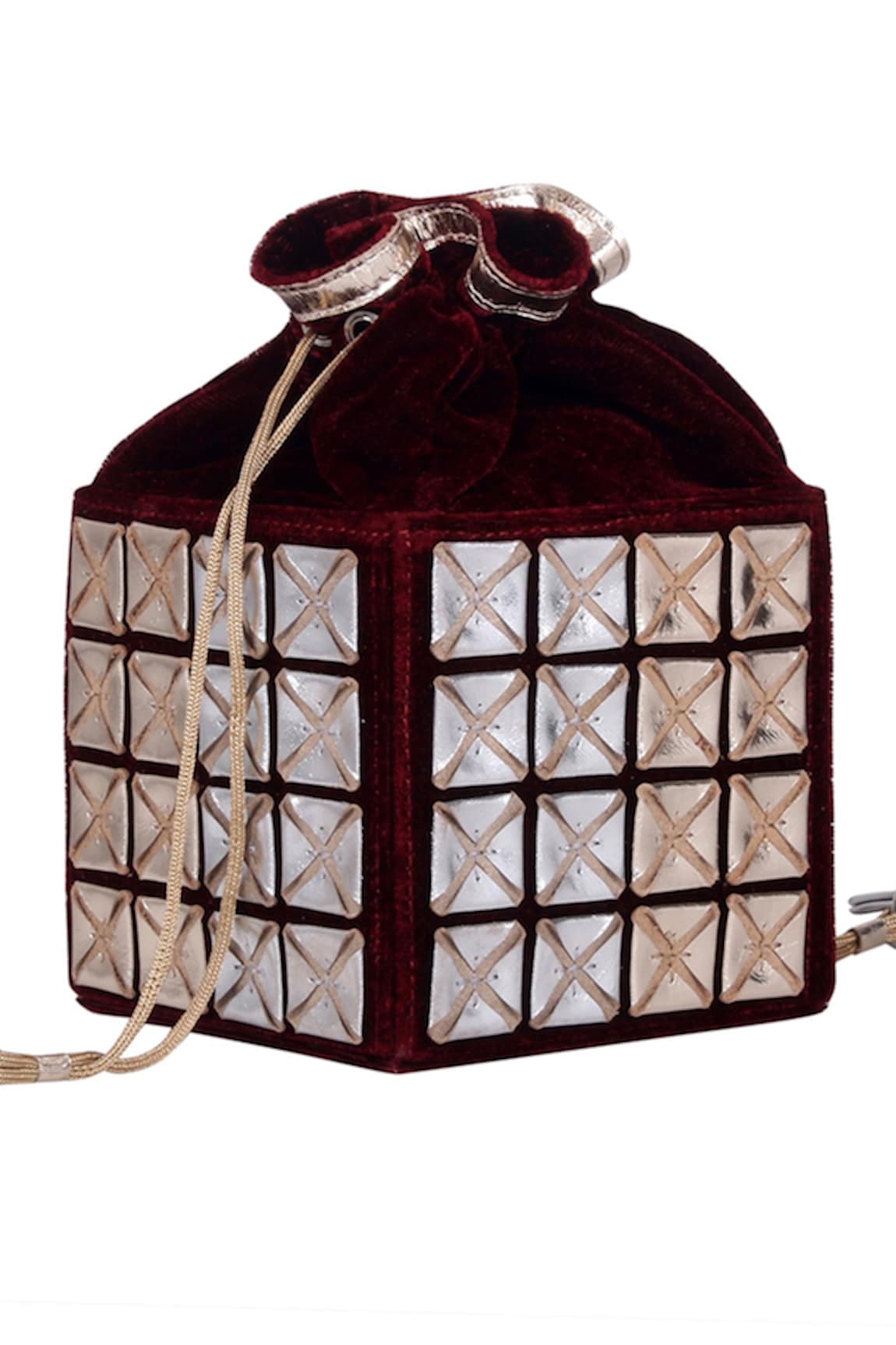 Kaeros Velvet Embroidered Cube Bucket Bag