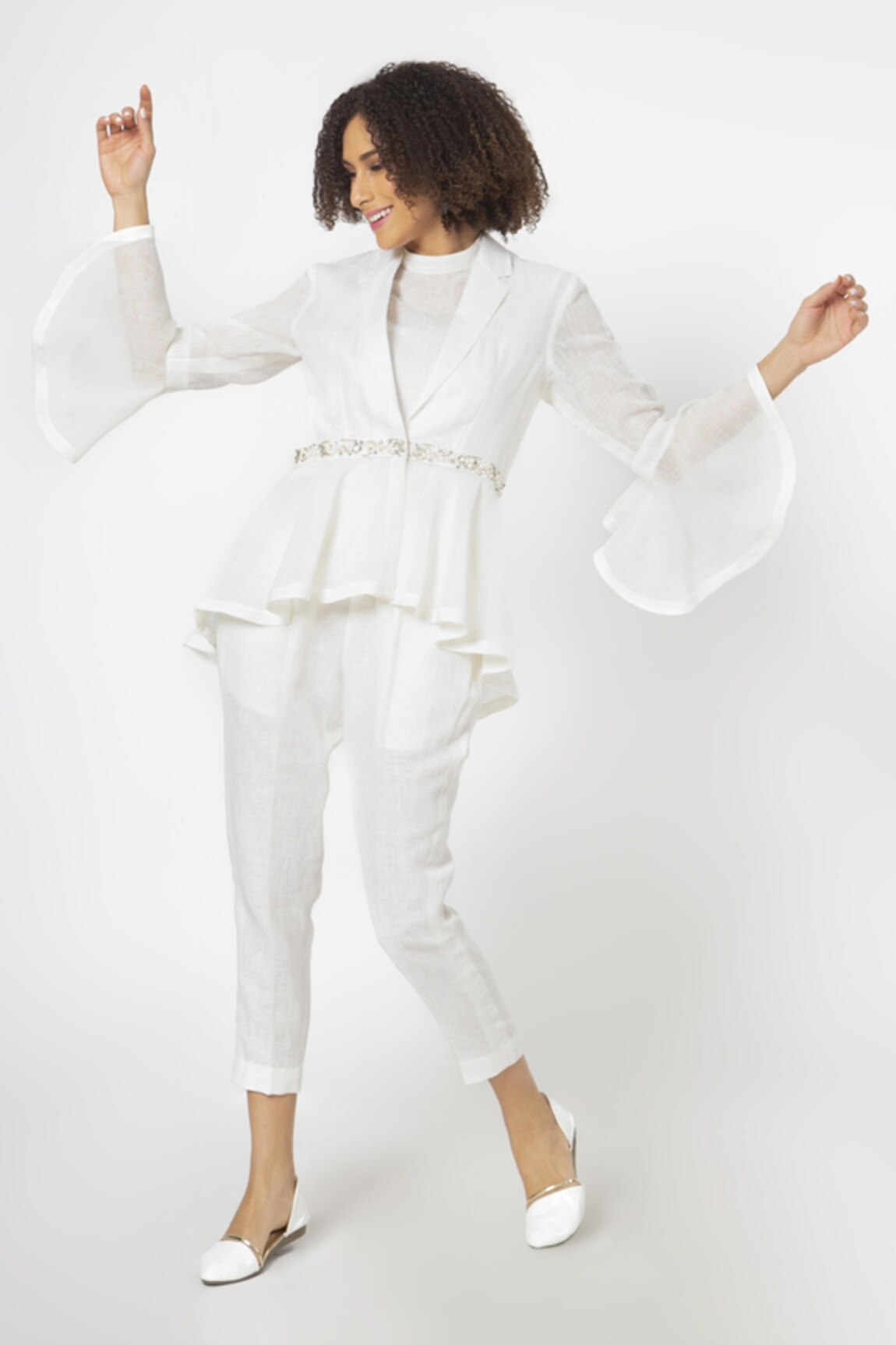 House of THL Celine Linen Peplum Jacket & Pant Set