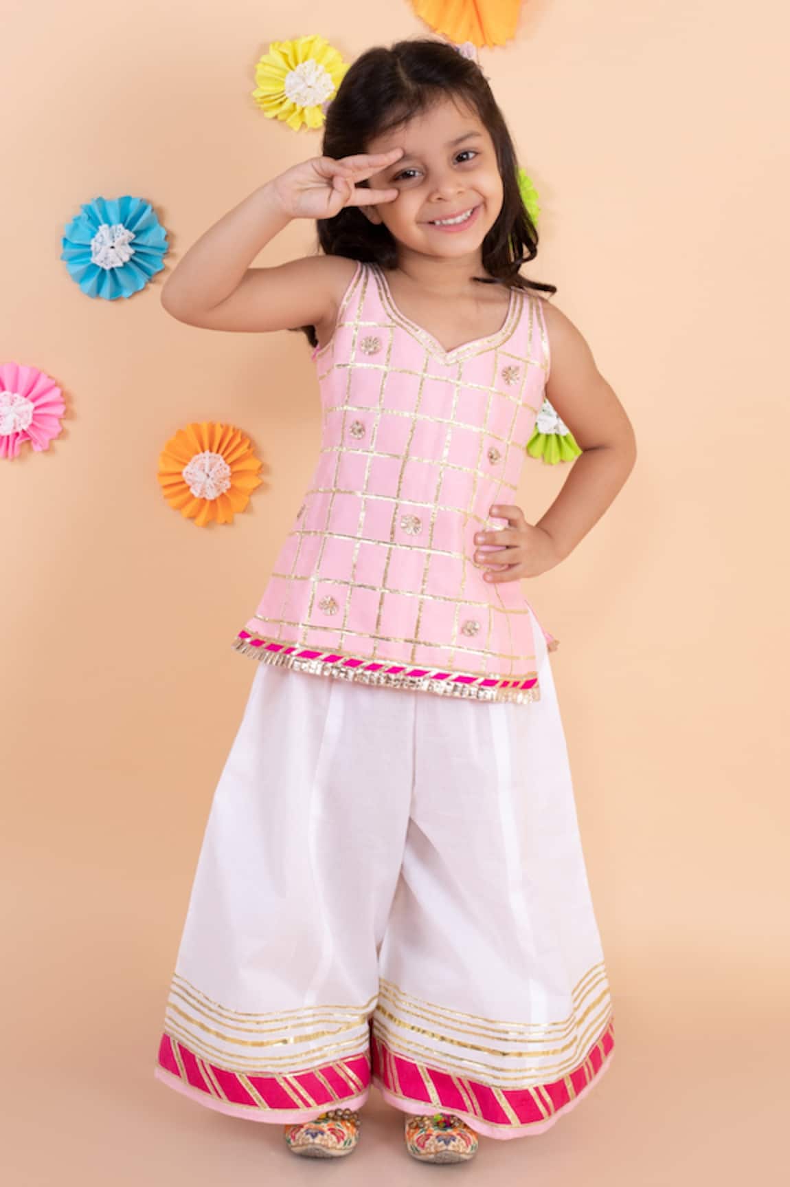 Tiny Pants Gota Patti Embroidered Kurta & Sharara Set