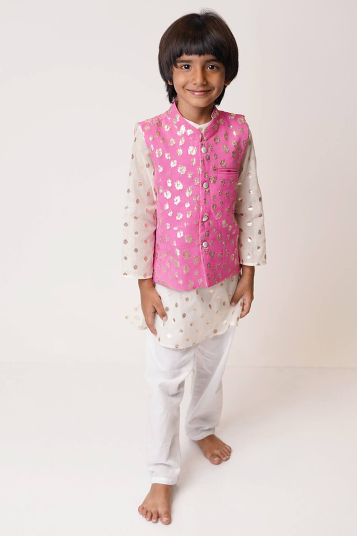 Tiny Pants Zari Woven Bundi Kurta Set 