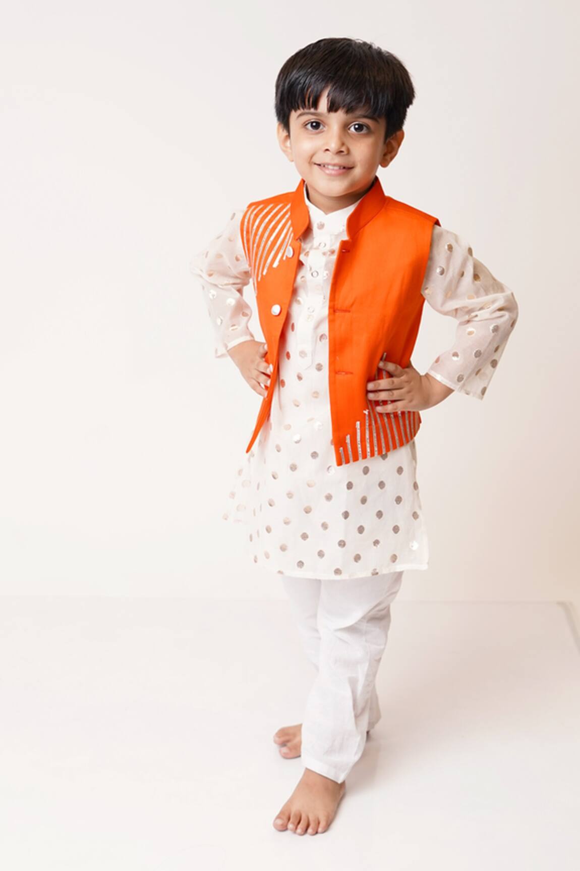 Tiny Pants Woven Polka Dot Bundi Kurta Set 