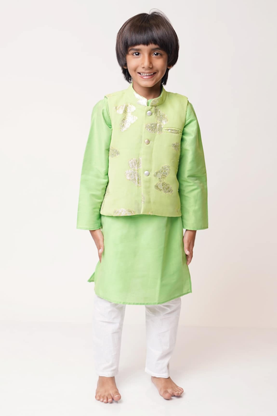 Tiny Pants Butterfly Pattern Bundi Kurta Set