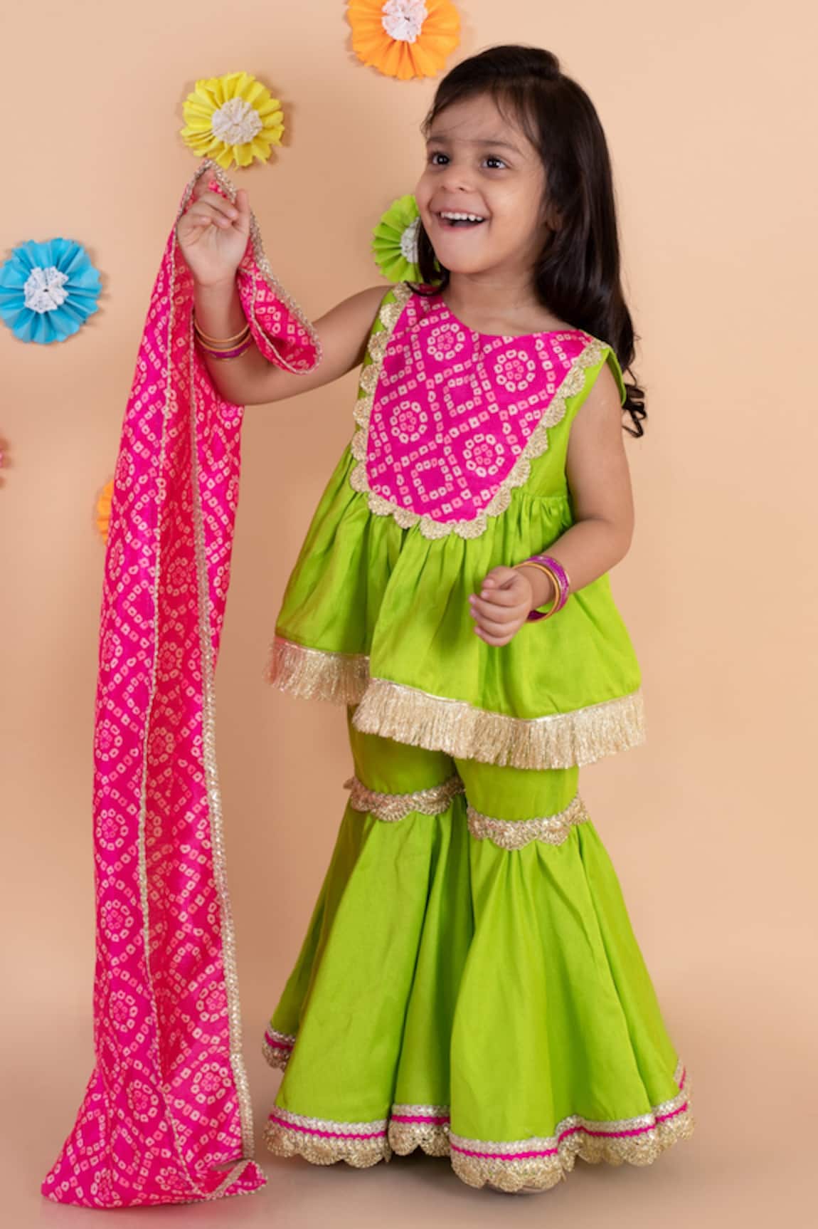 Tiny Pants Bandhani Print Kurta Sharara Set