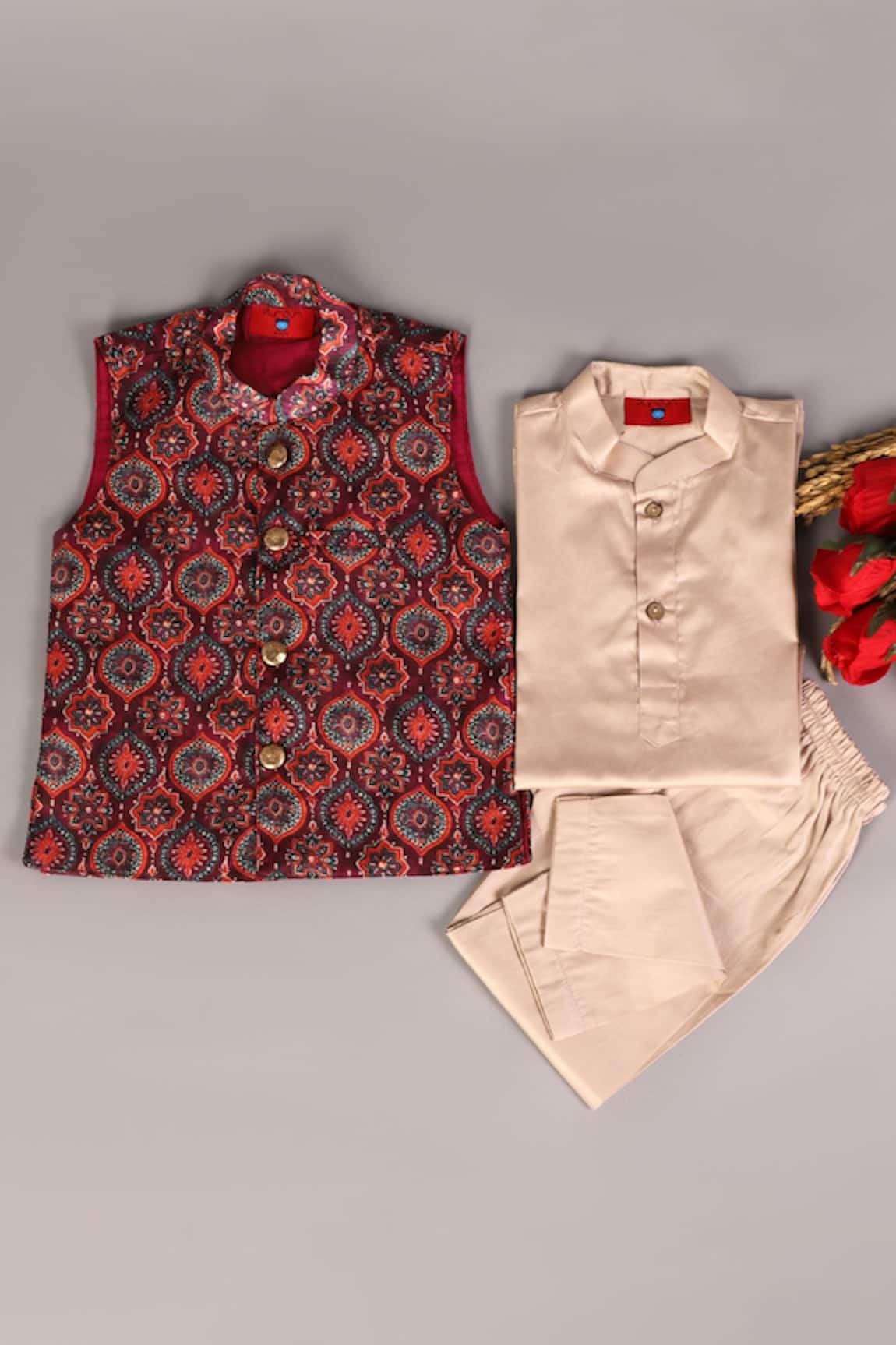 The Plum Bum Ajrakh Print Chanderi Bundi & Kurta Set 