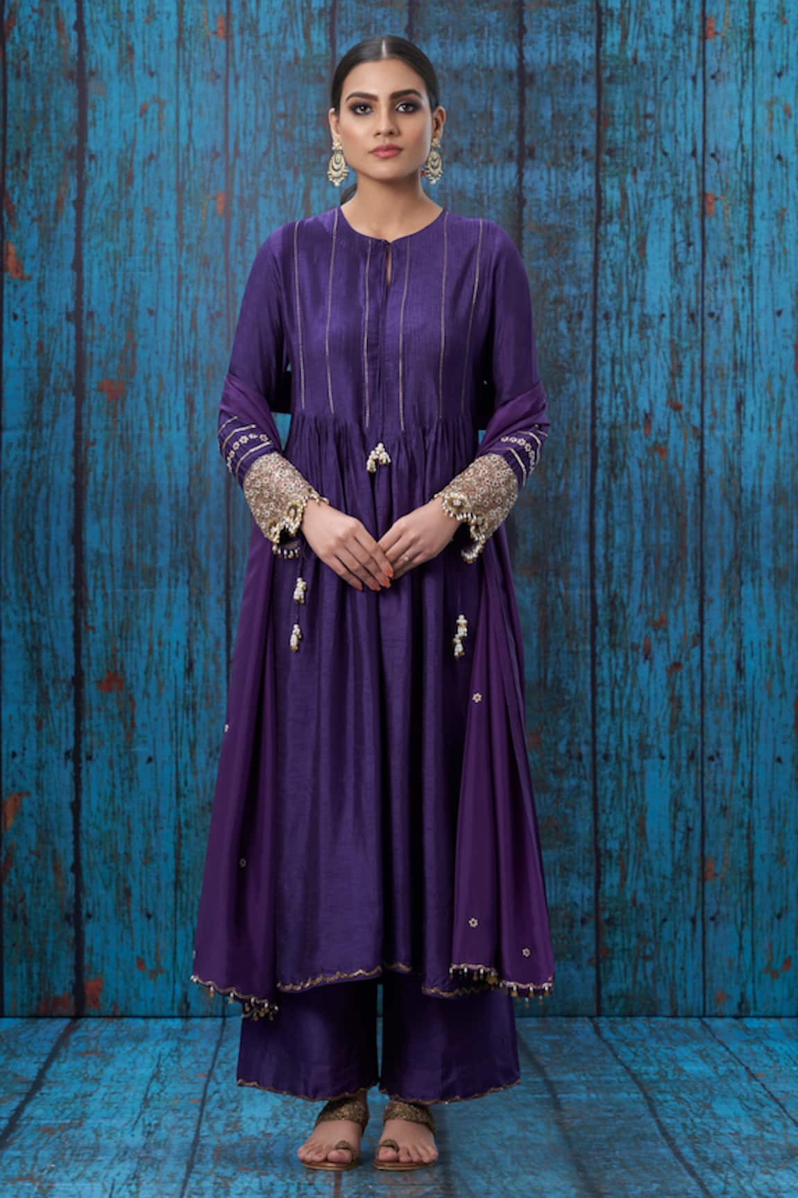 Label Niti Bothra Silk Pintuck Kurta & Palazzo Set 