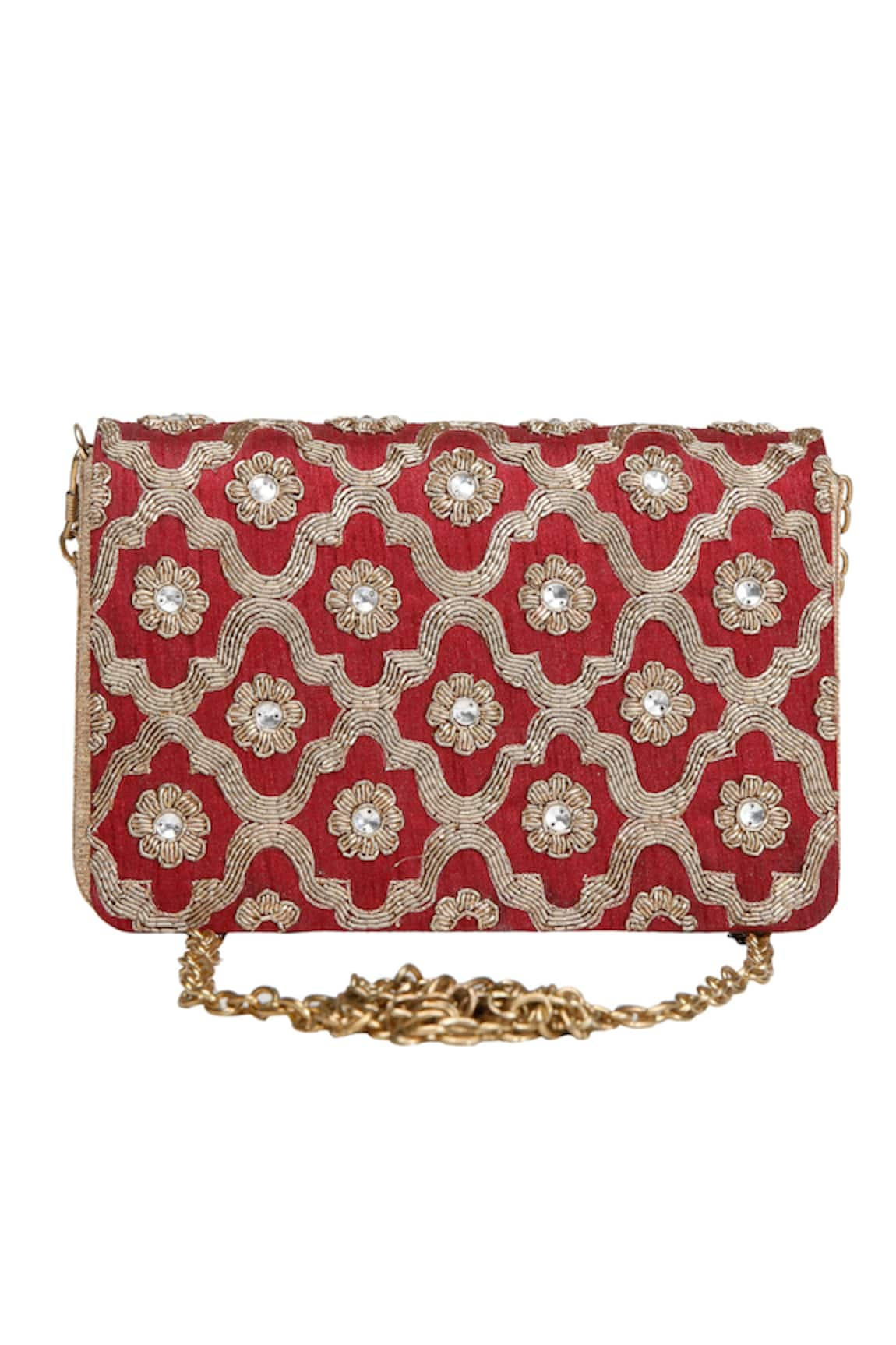 The Purple Sack Embroidered Flap Clutch With Sling