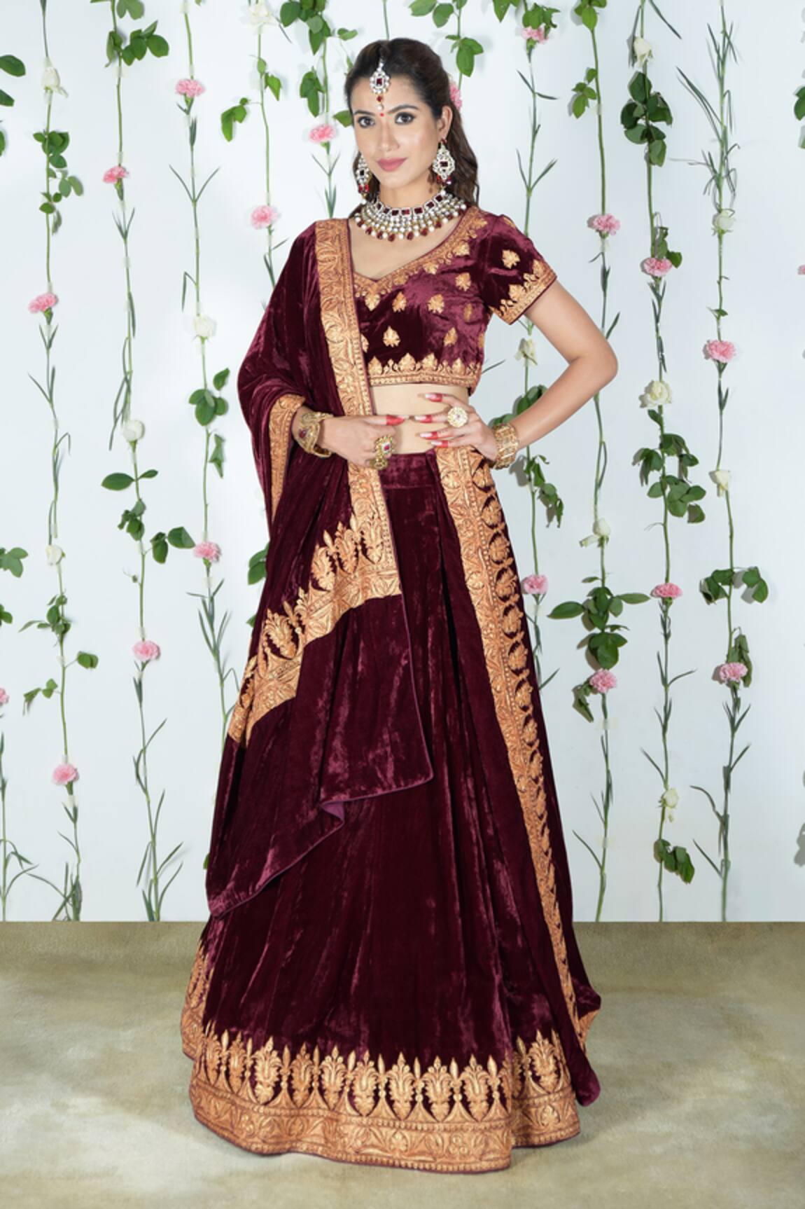 Talking Threads Silk Velvet Bridal Lehenga Set