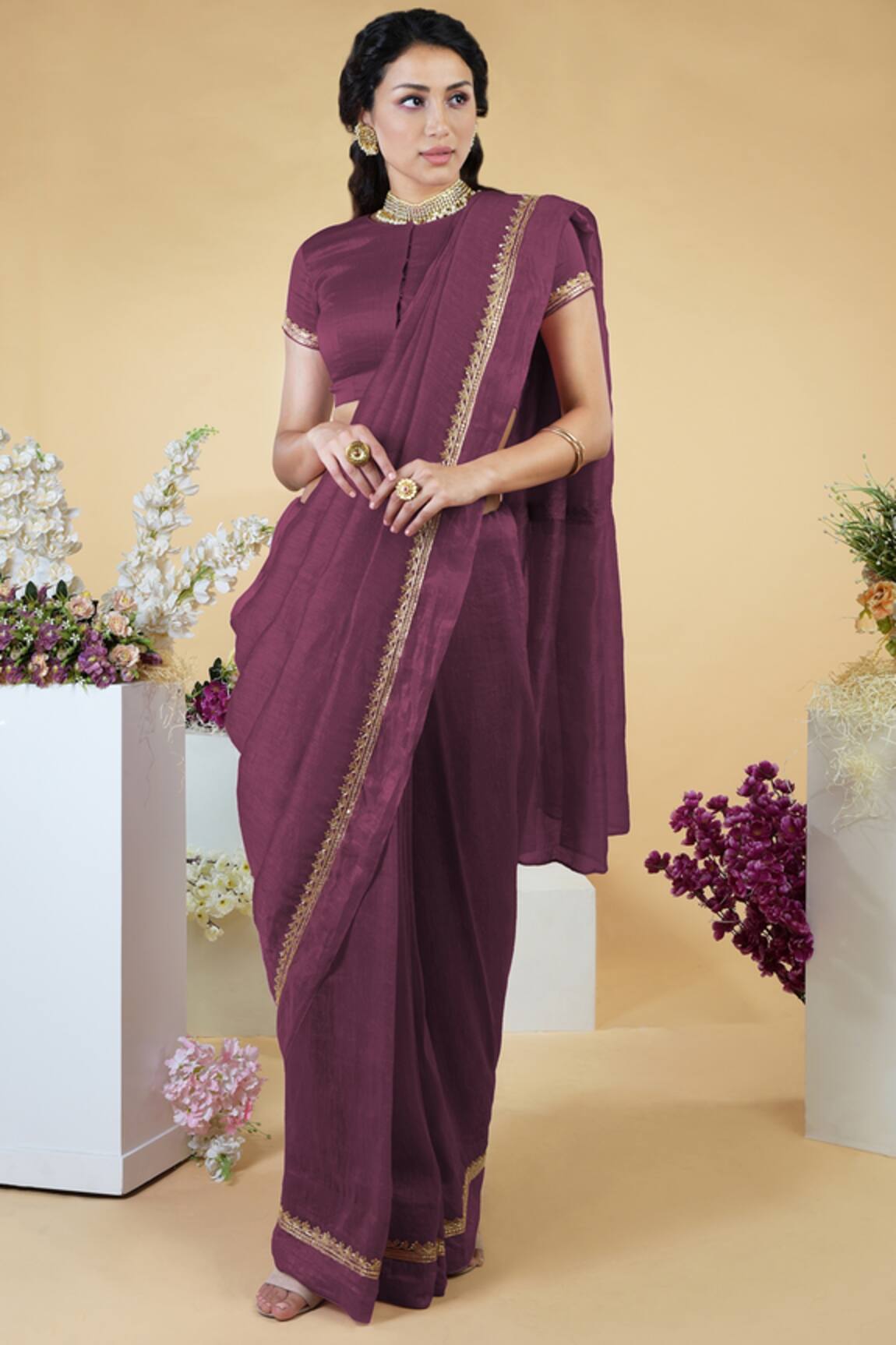 Talking Threads Linen Silk Saree & Blouse Set
