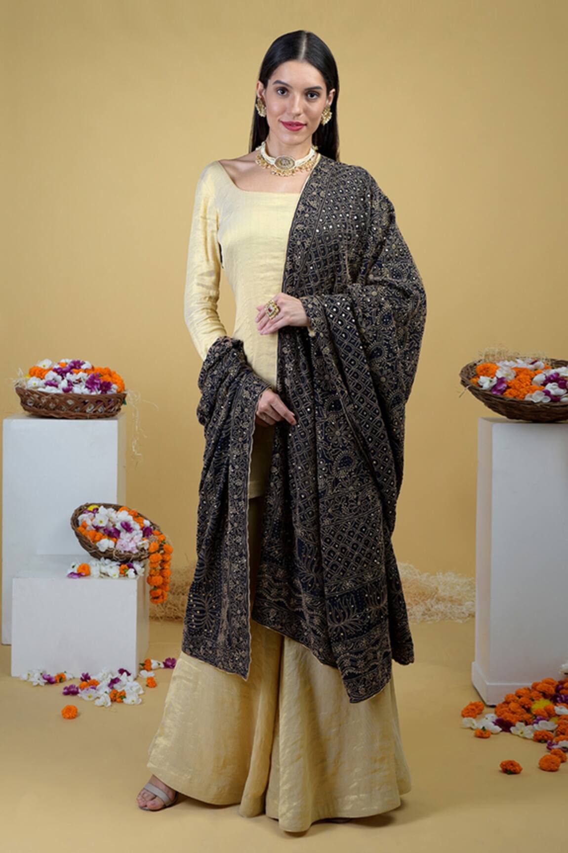 Talking Threads Chikankari Embroidered Dupatta
