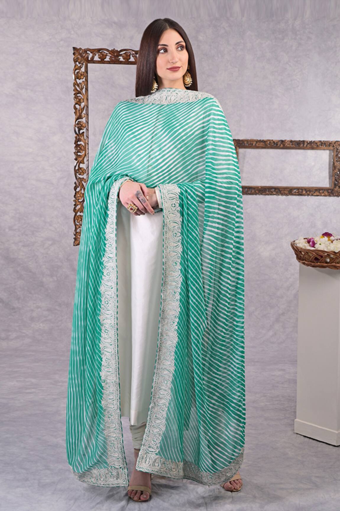 Talking Threads Silk Kurta Set With Leheriya Dupatta