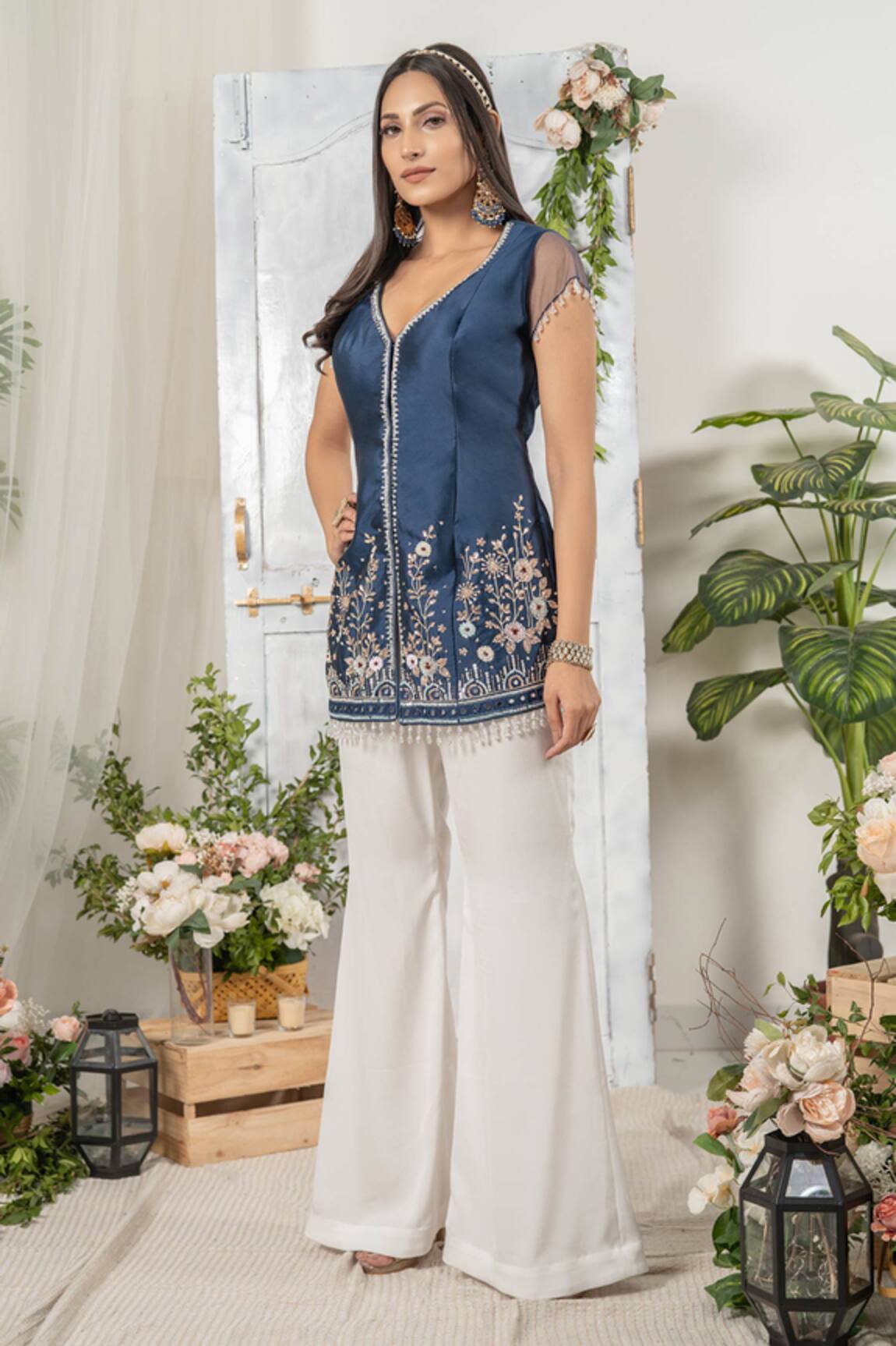 Tamaraa By Tahani Embroidered Jacket & Pant Set