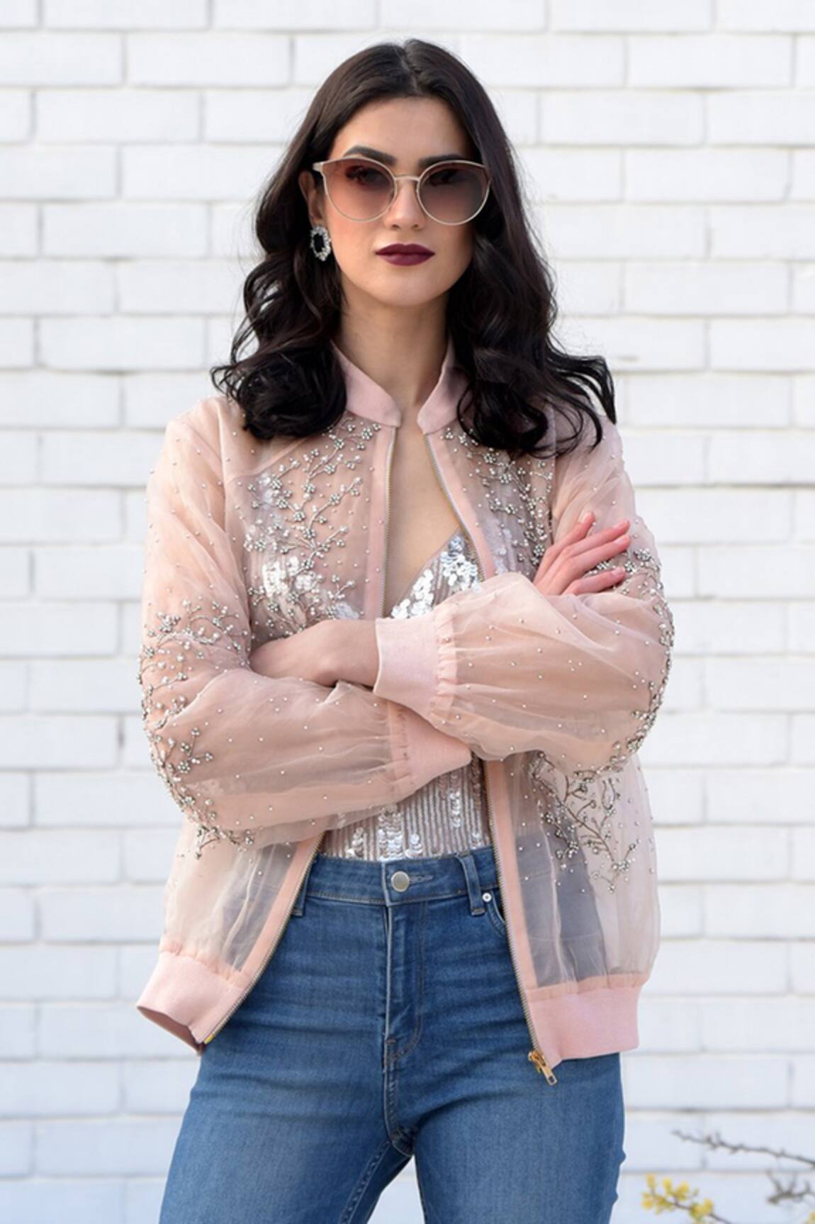 Talking Threads Silk Organza Embroidered Bomber Jacket