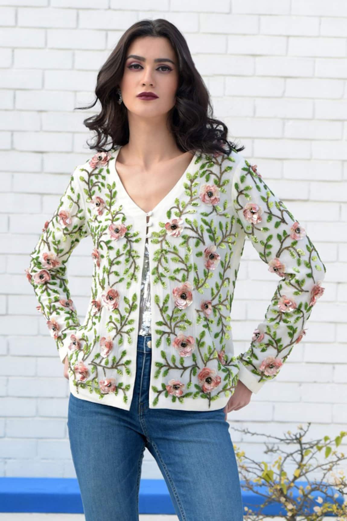 Talking Threads Pure Silk Chiffon Embroidered Jacket
