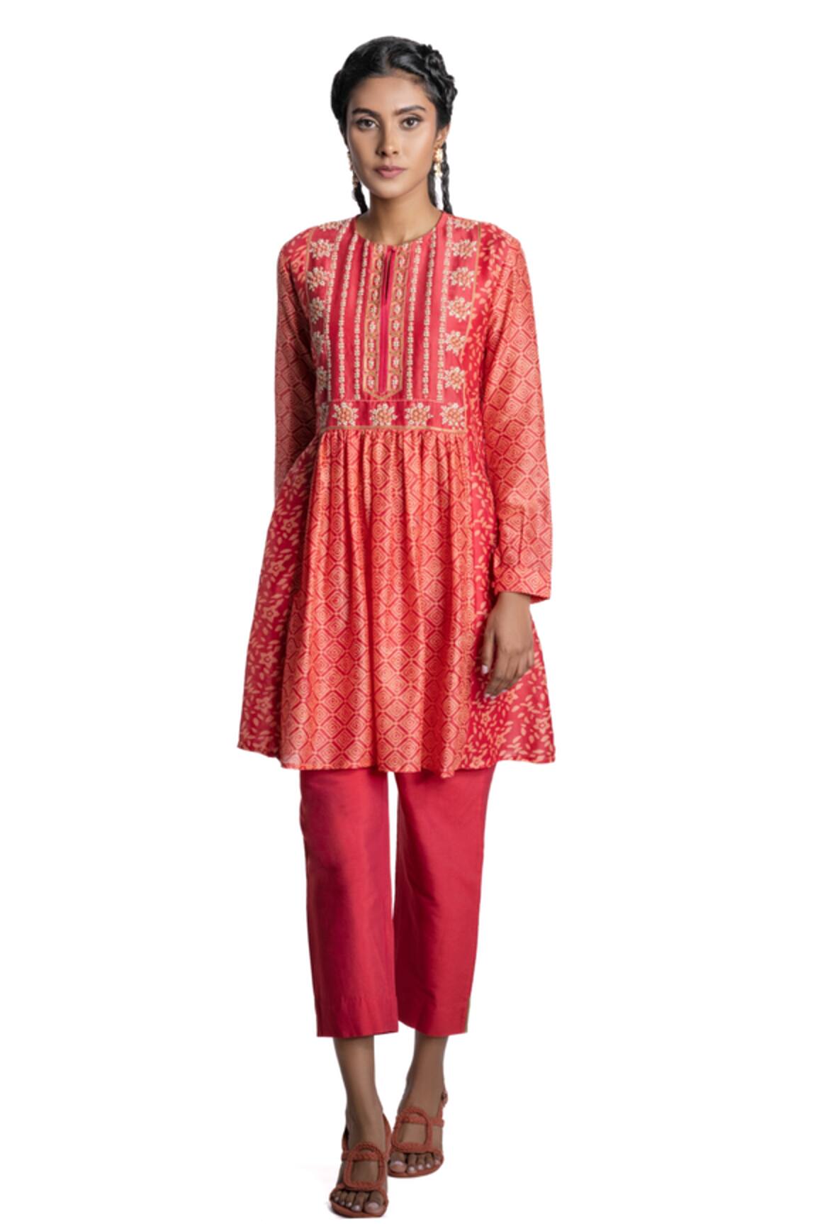Krishna Mehta Chanderi Kurta Tunic & Pant Set