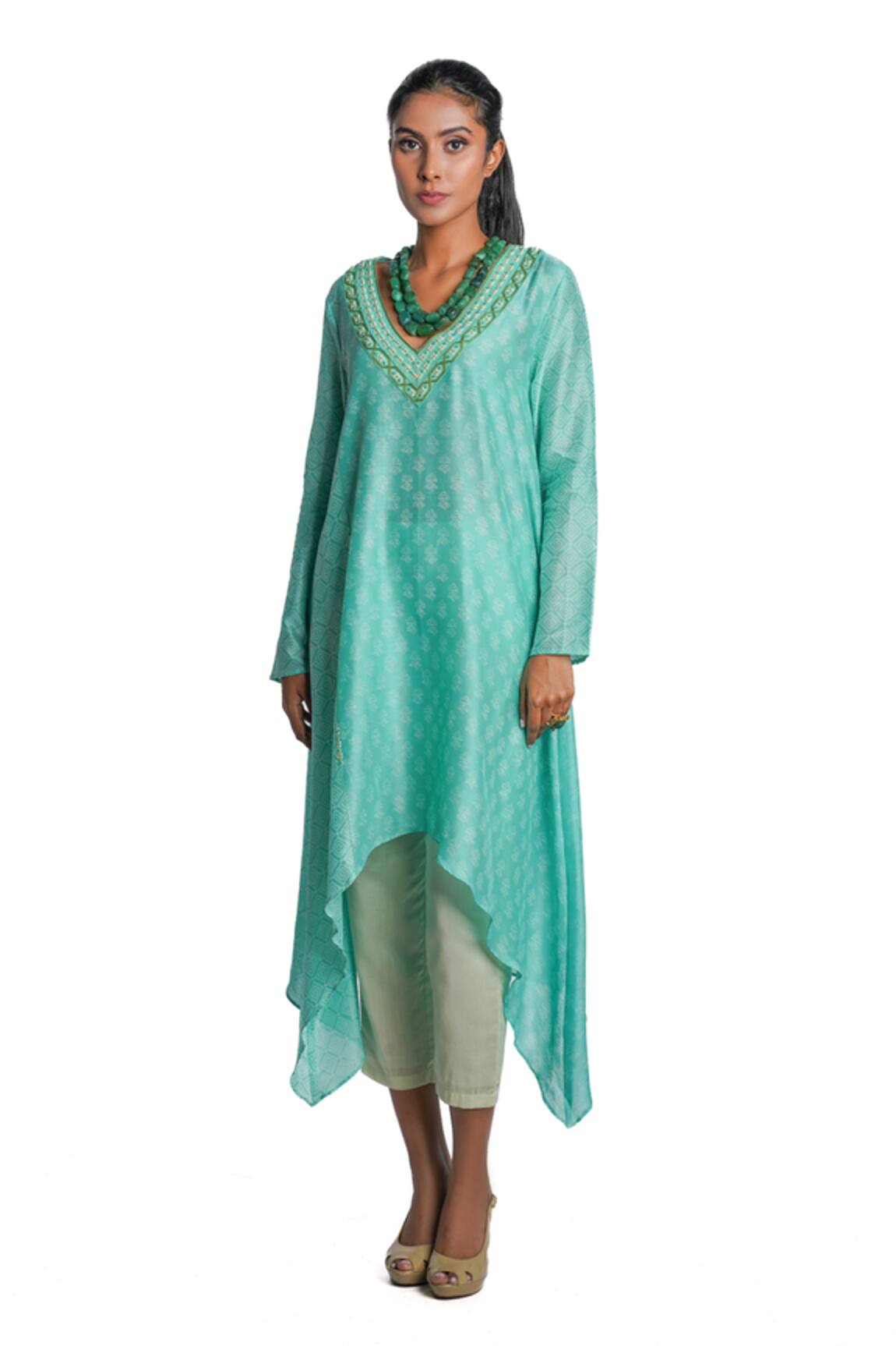 Krishna Mehta Chanderi Asymmetric Tunic & Pant Set