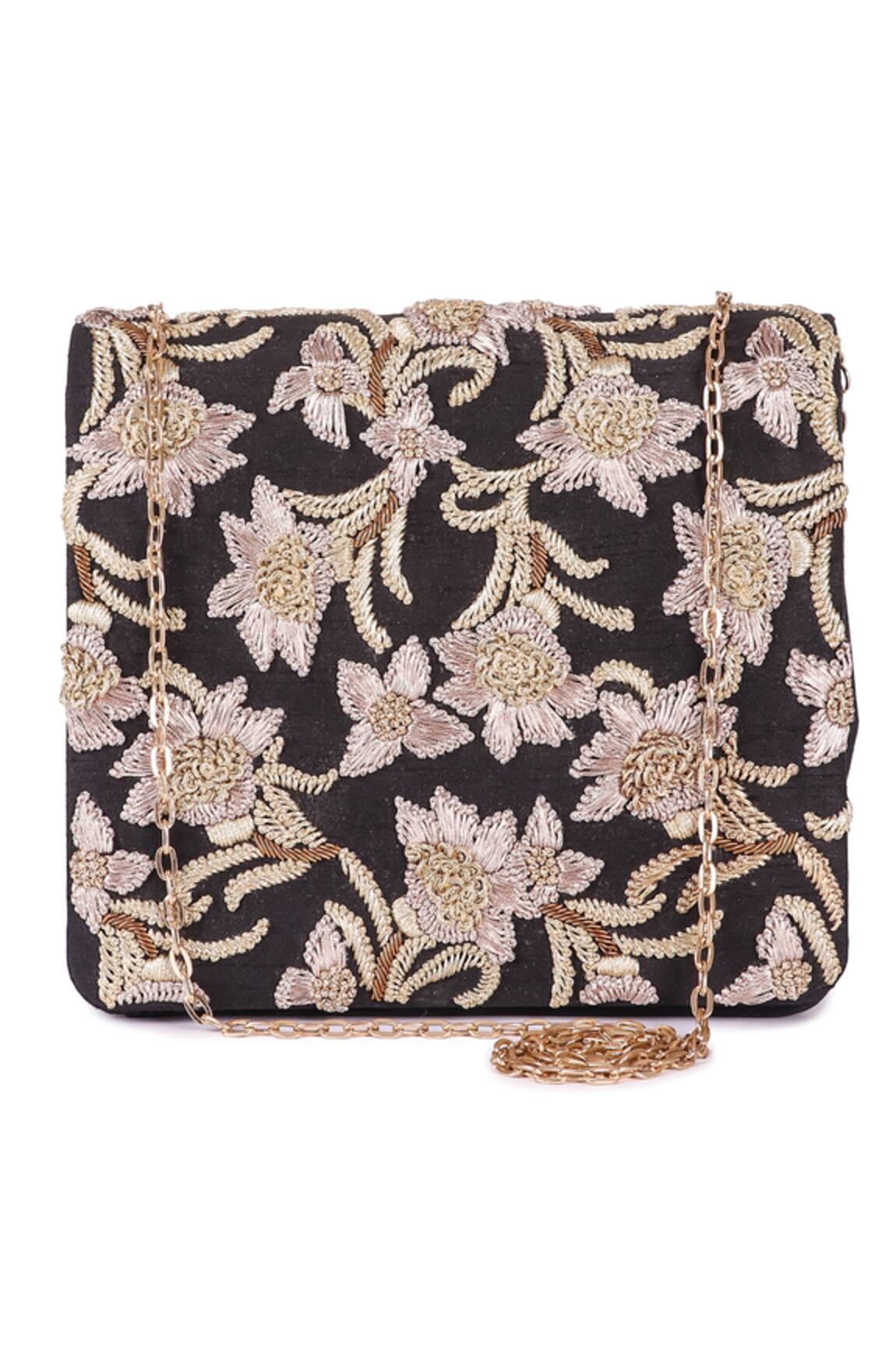 The Purple Sack Embroidered Flap Clutch
