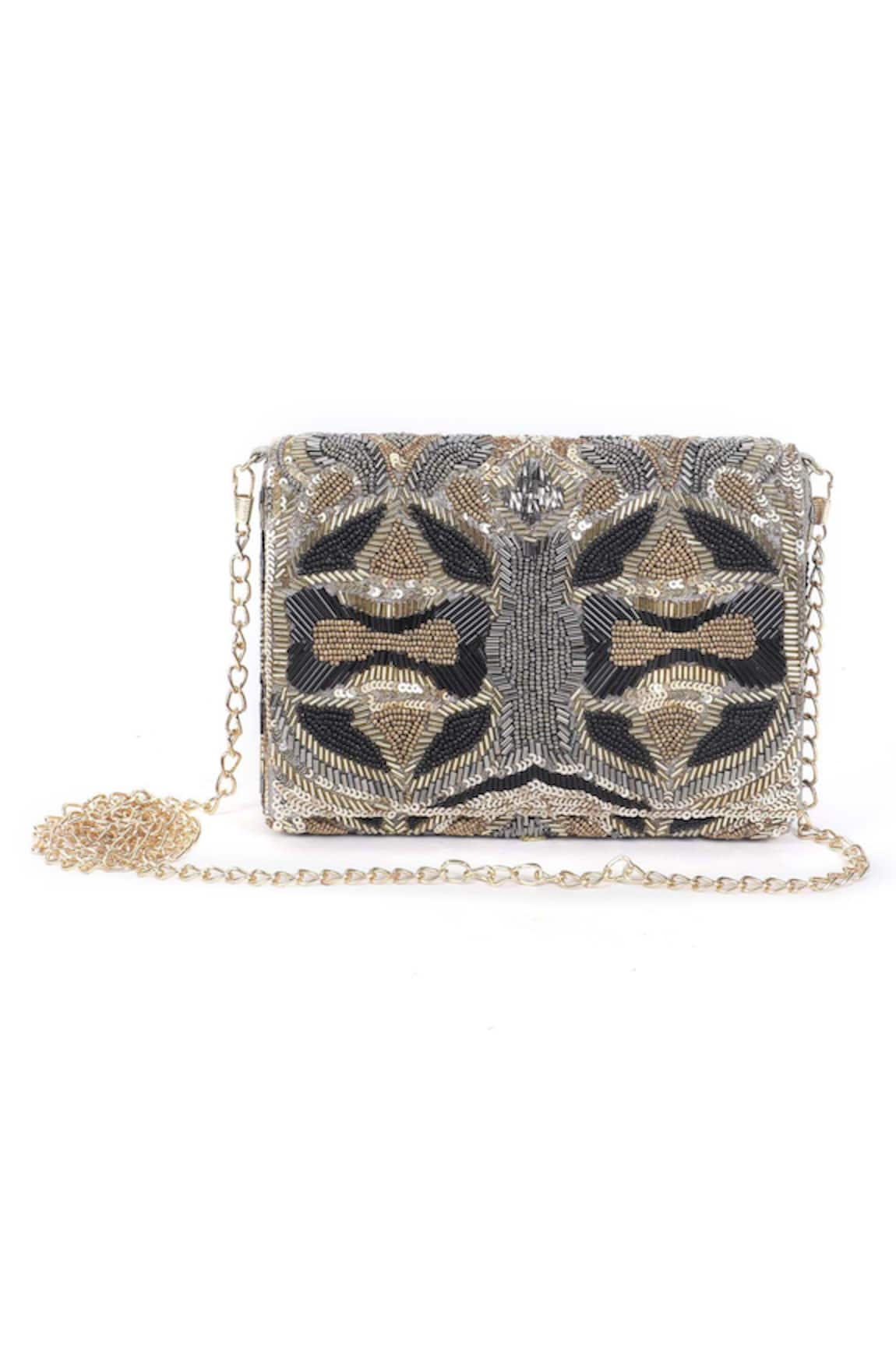 The Purple Sack Embroidered Flap Clutch With Sling 