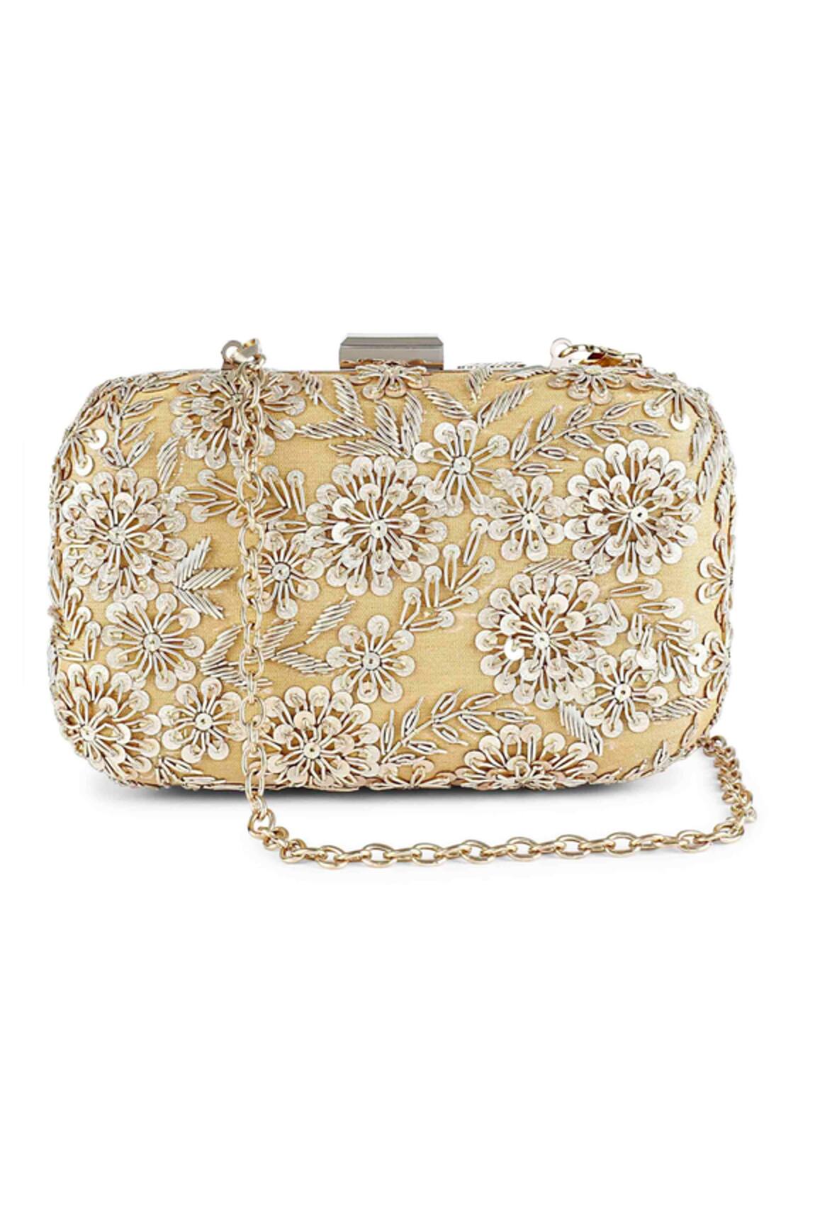 The Purple Sack Gold Embroidered Clutch with Sling