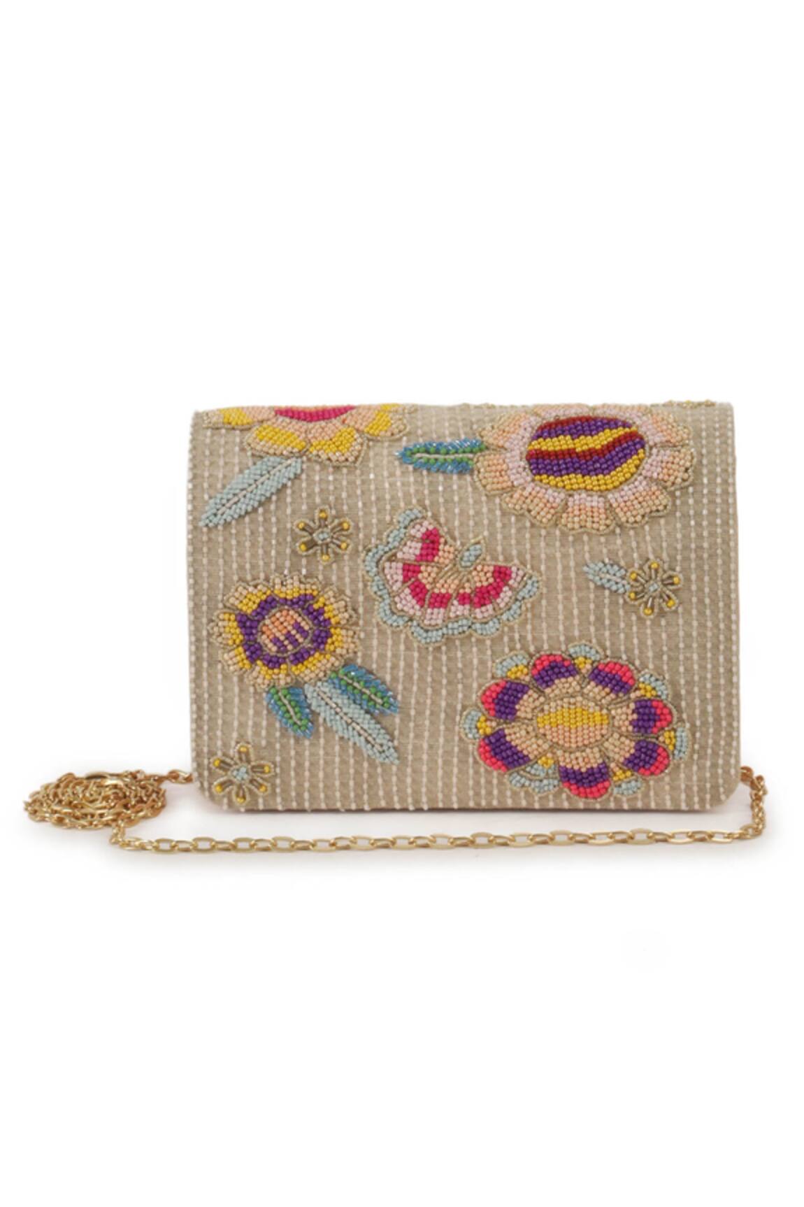 The Purple Sack Beaded Flap Clutch With Sling 