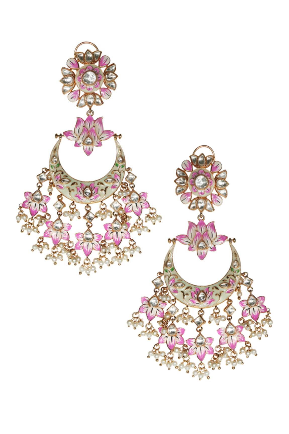 Tizora Handcrafted Bikaneri Kundan Meenakari Chandbalis