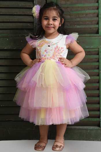 Lil Angels Embellished Multi Color Layered Dress 