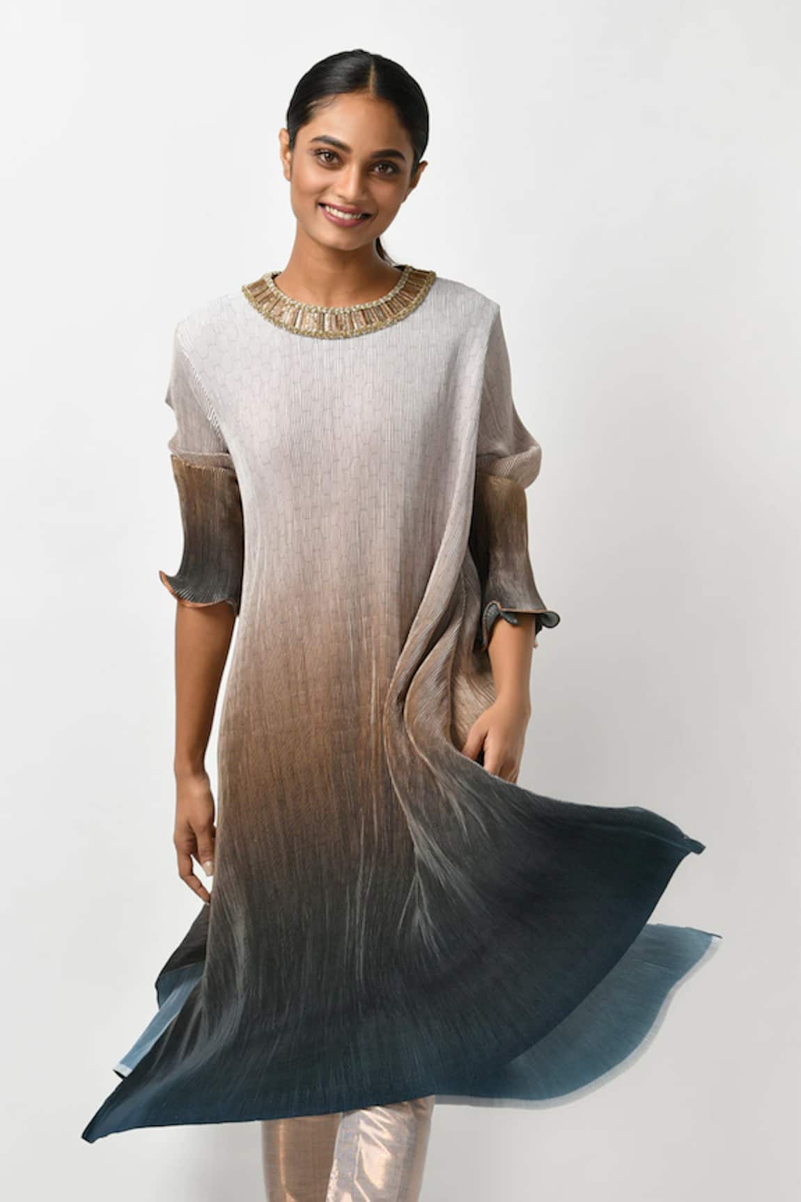 Kiran Uttam Ghosh Pleated Asymmetric Kaftan Tunic