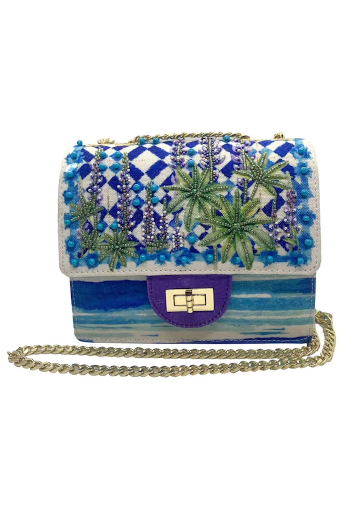 The Garnish Company Azure Geometric & Floral Print Sling Bag 