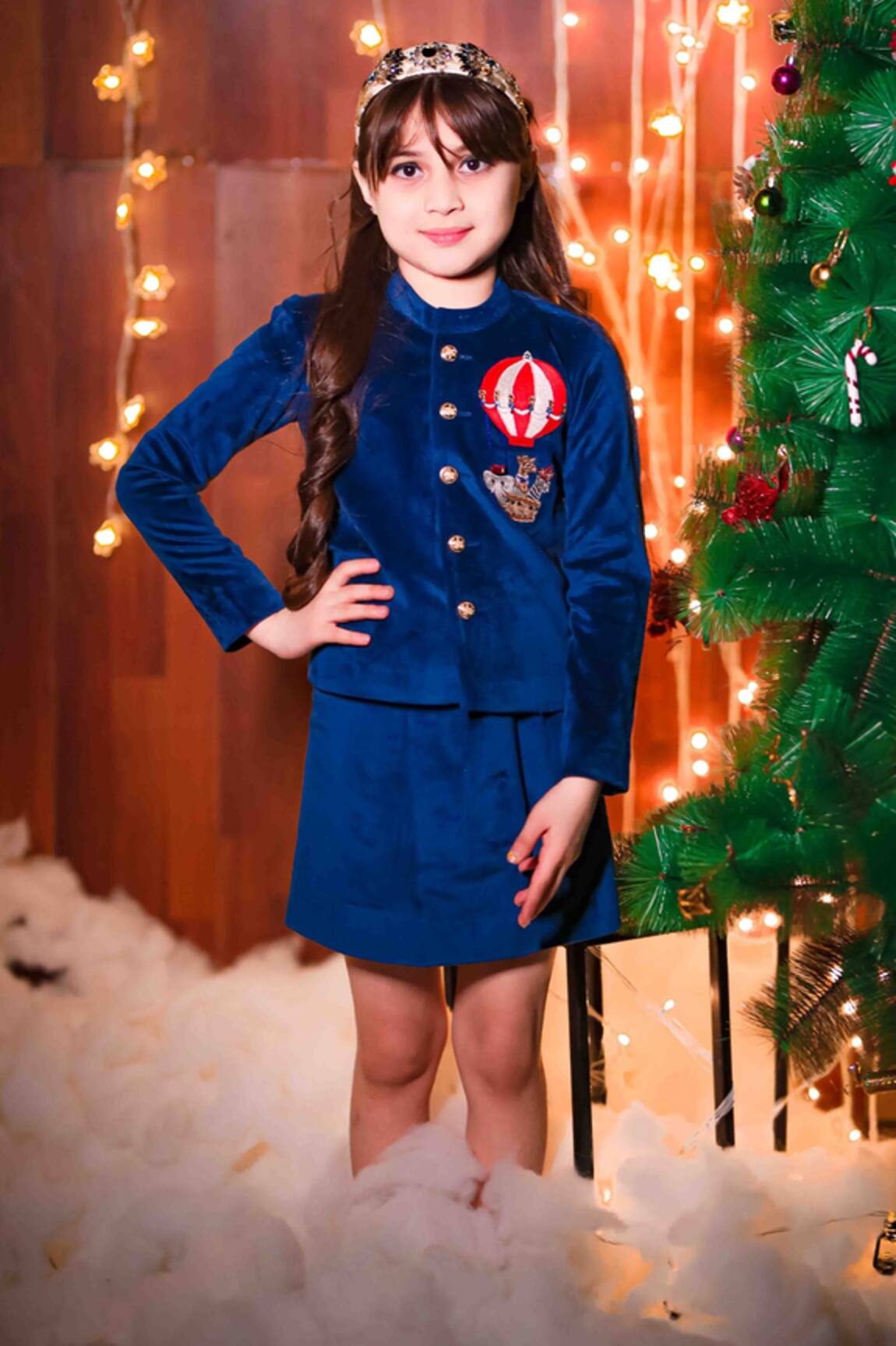 Hoity Moppet Velvet Embroidered Skirt Set 