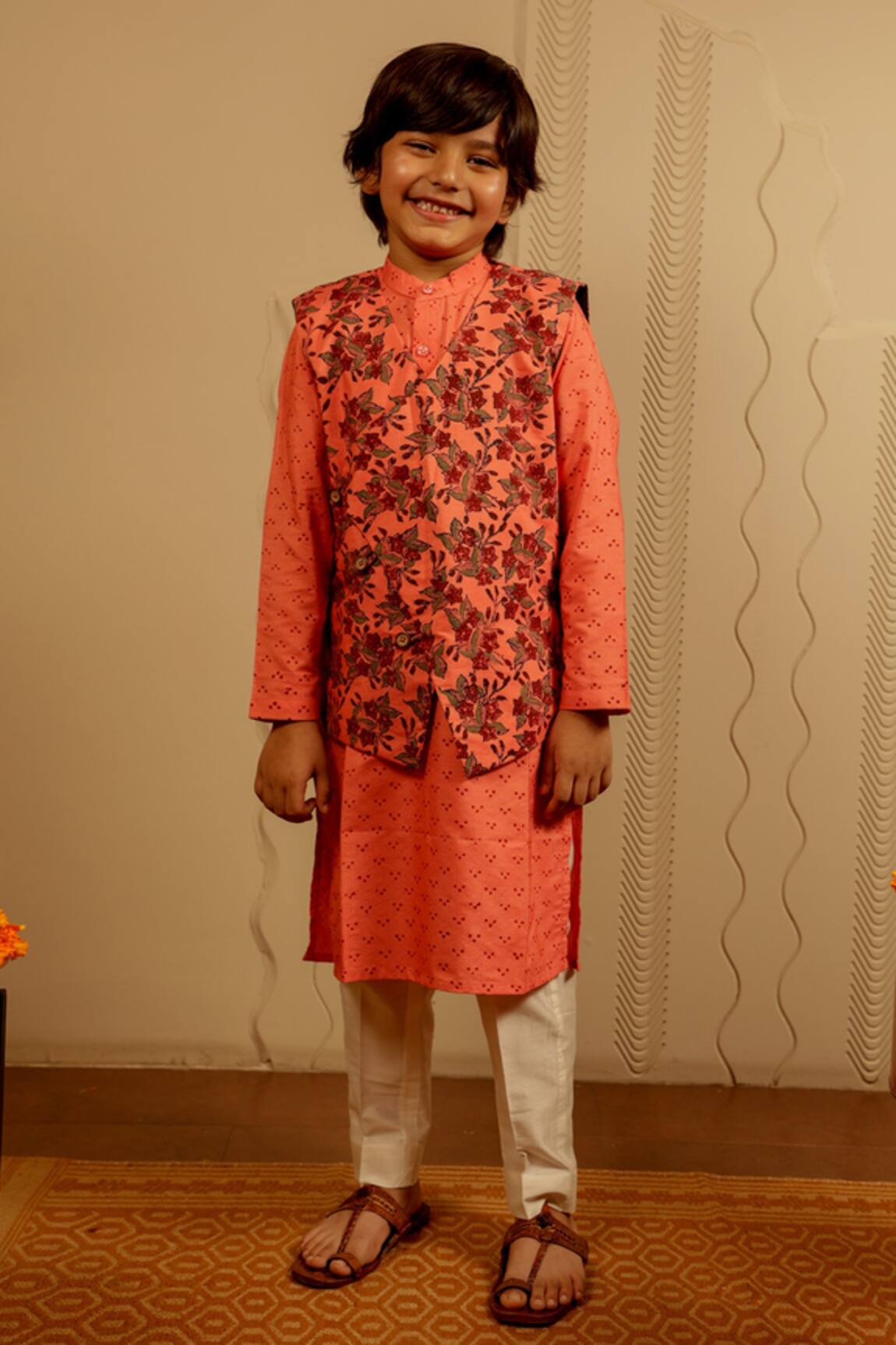 Tiny Colour Block Print Bundi Kurta Set