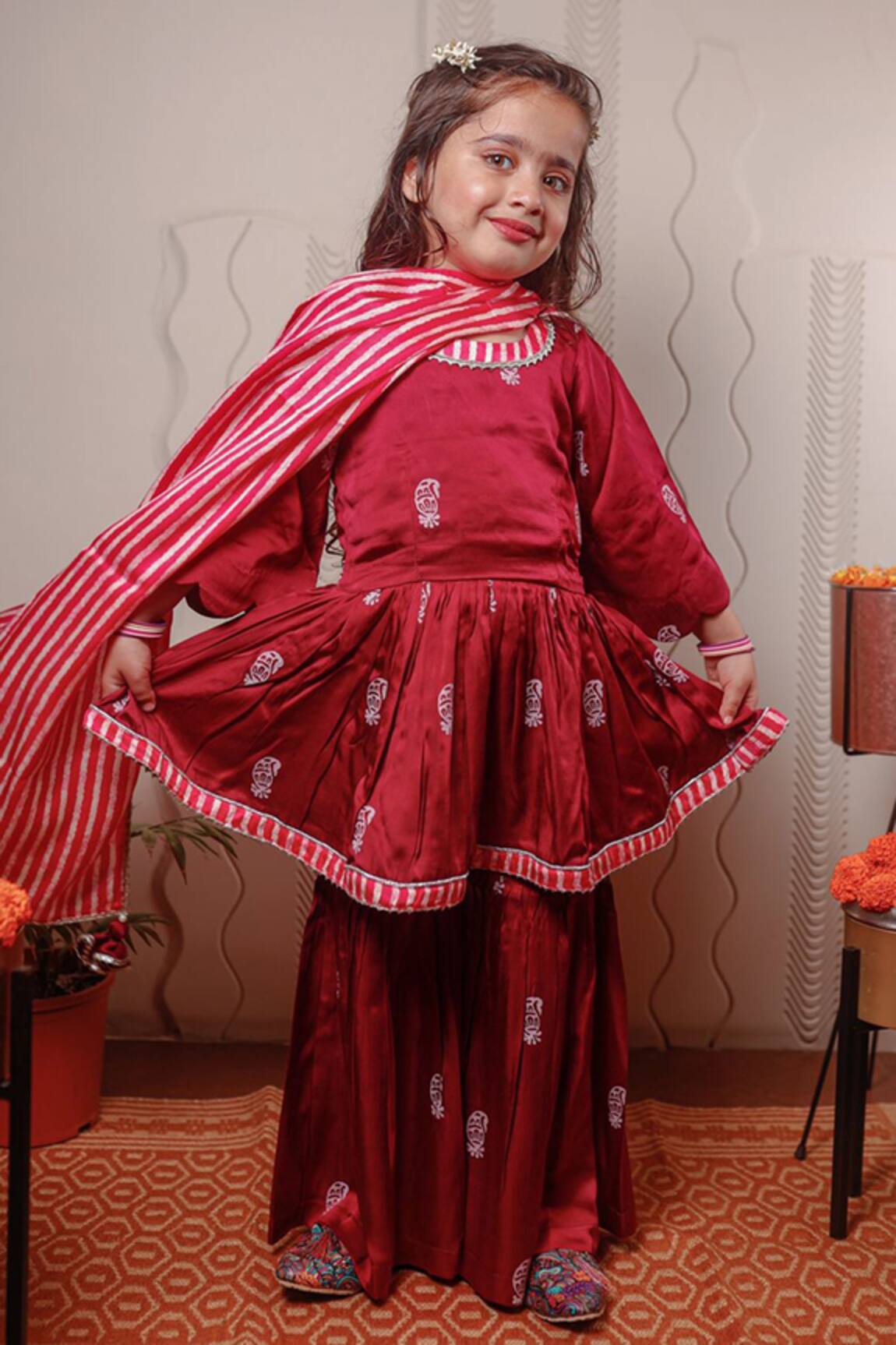 TINY COLOUR Block Print Kurta & Sharara Set 
