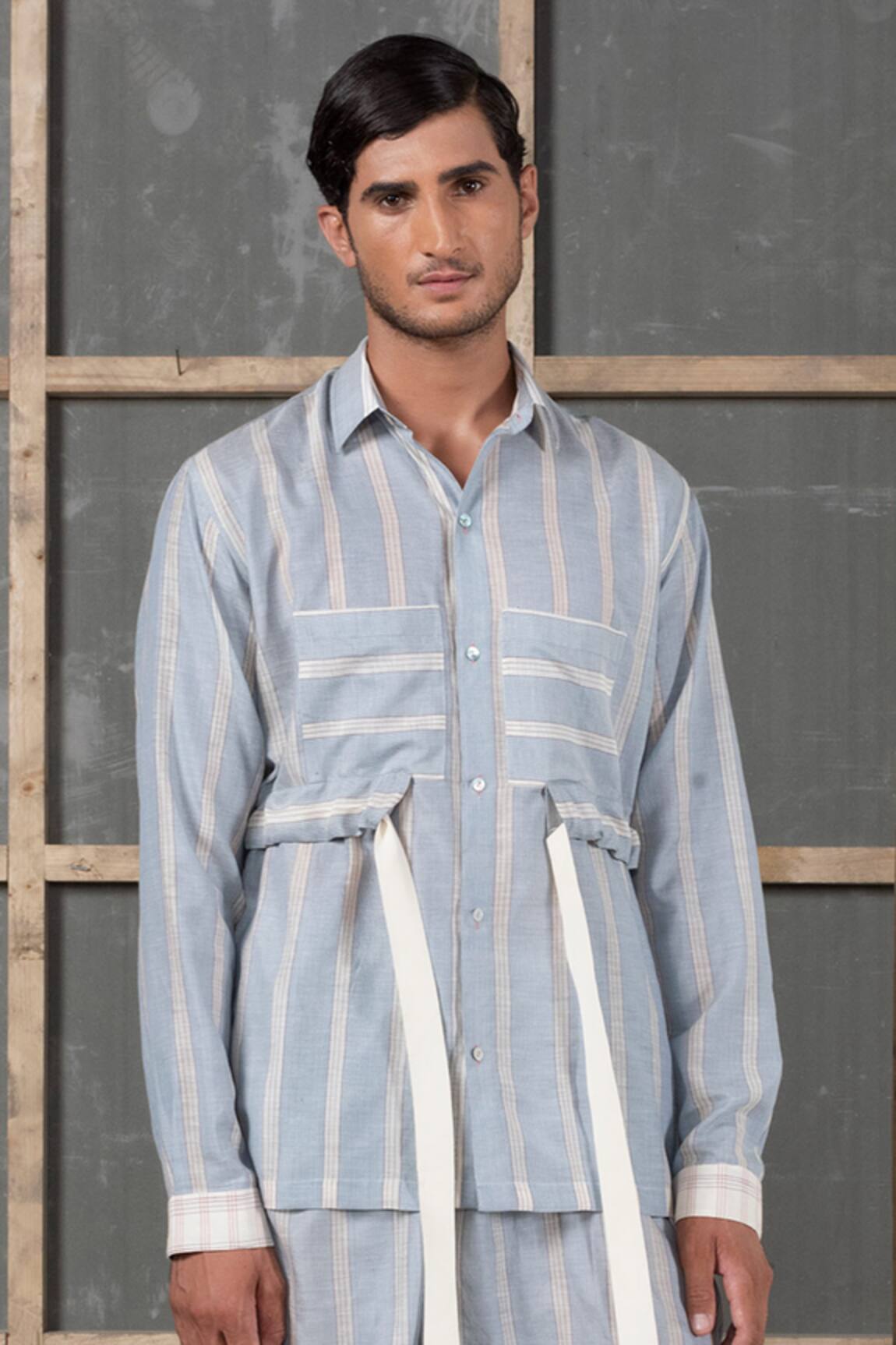 Urvashi Kaur Handwoven Cotton Silk Striped Shirt 