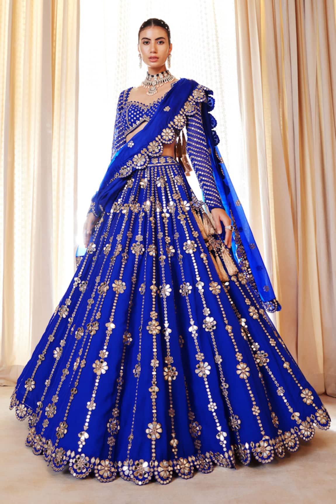 Vvani By Vani Vats Floral Mirror Embroidered Bridal Lehenga Set 