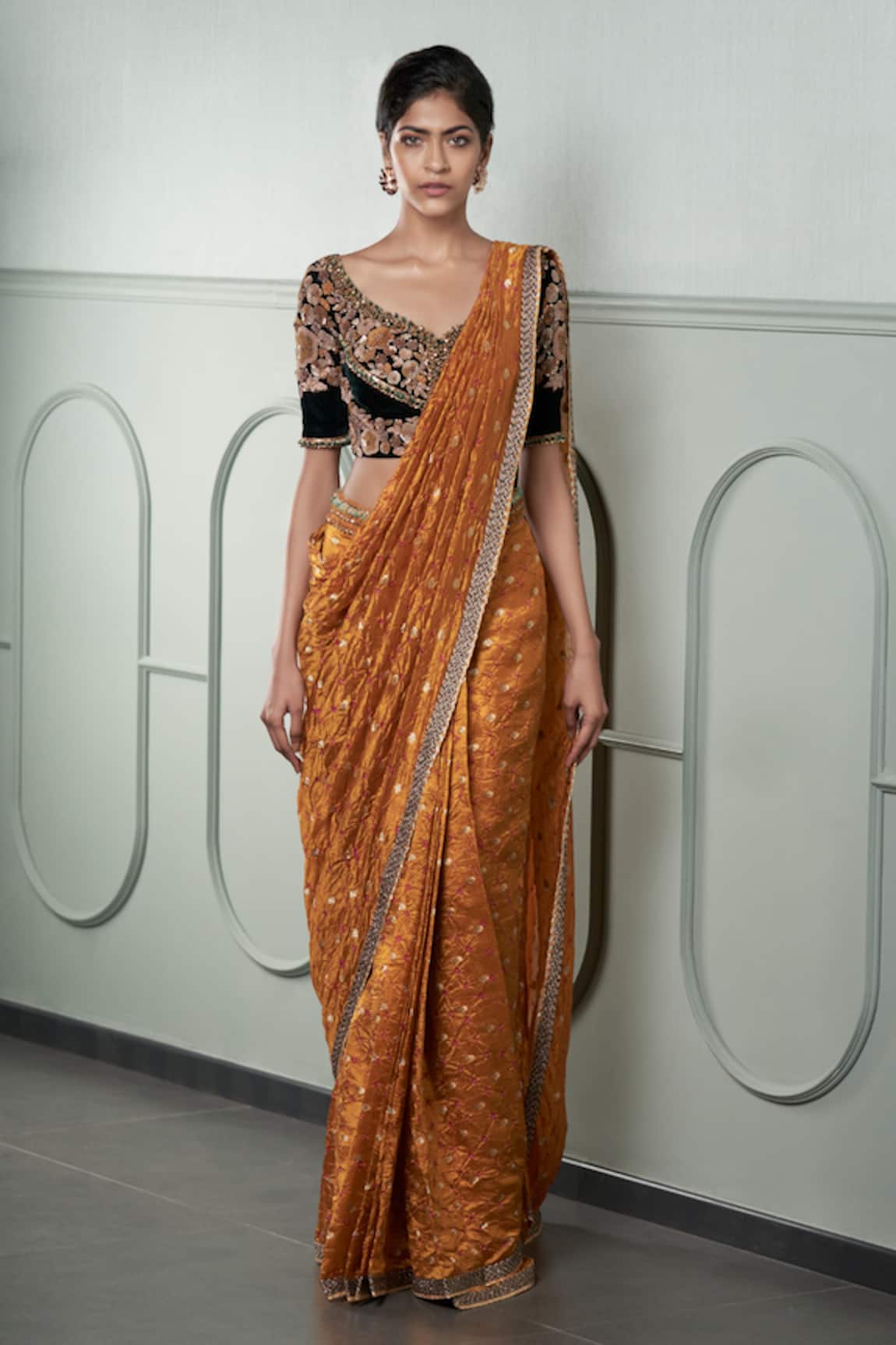 Qbik Embroidered Pre-Draped Saree with Blouse