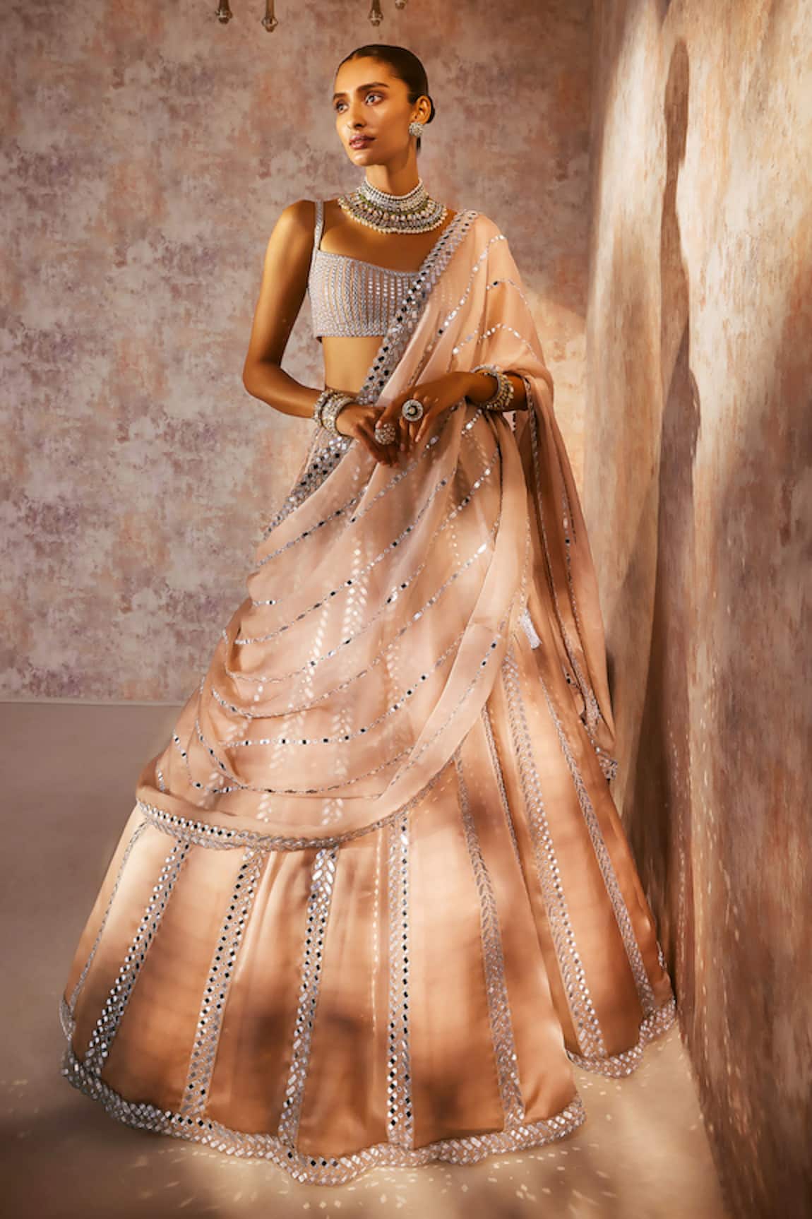 Vvani By Vani Vats Pastel Mirror Embellished Bridal Lehenga Set 