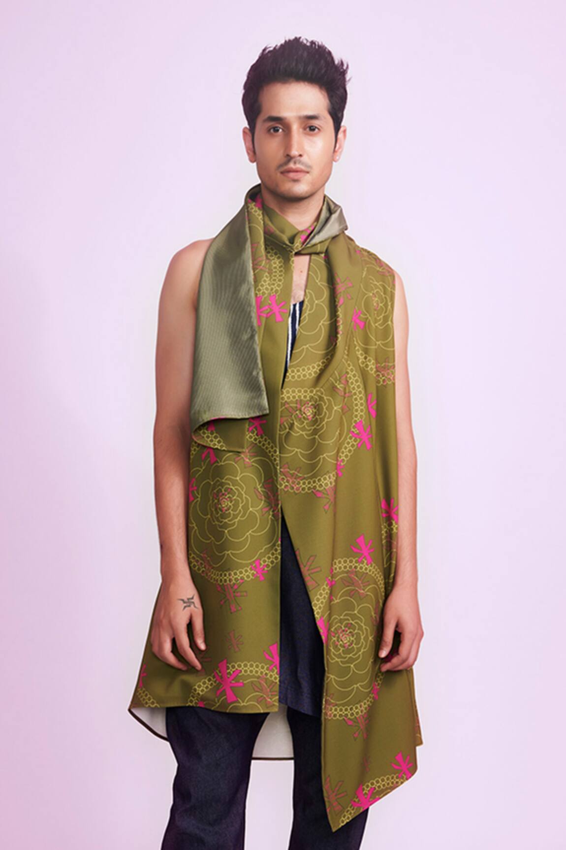 Vikram Bajaj Floral Print Draped Long Shrug