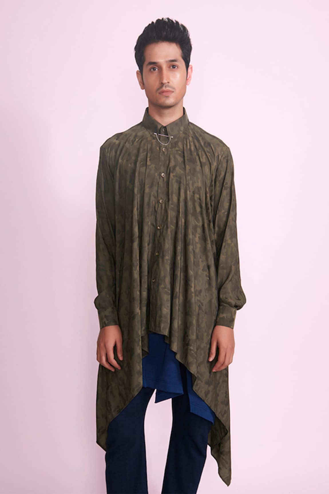 Vikram Bajaj Draped Asymmetric Silk Shirt