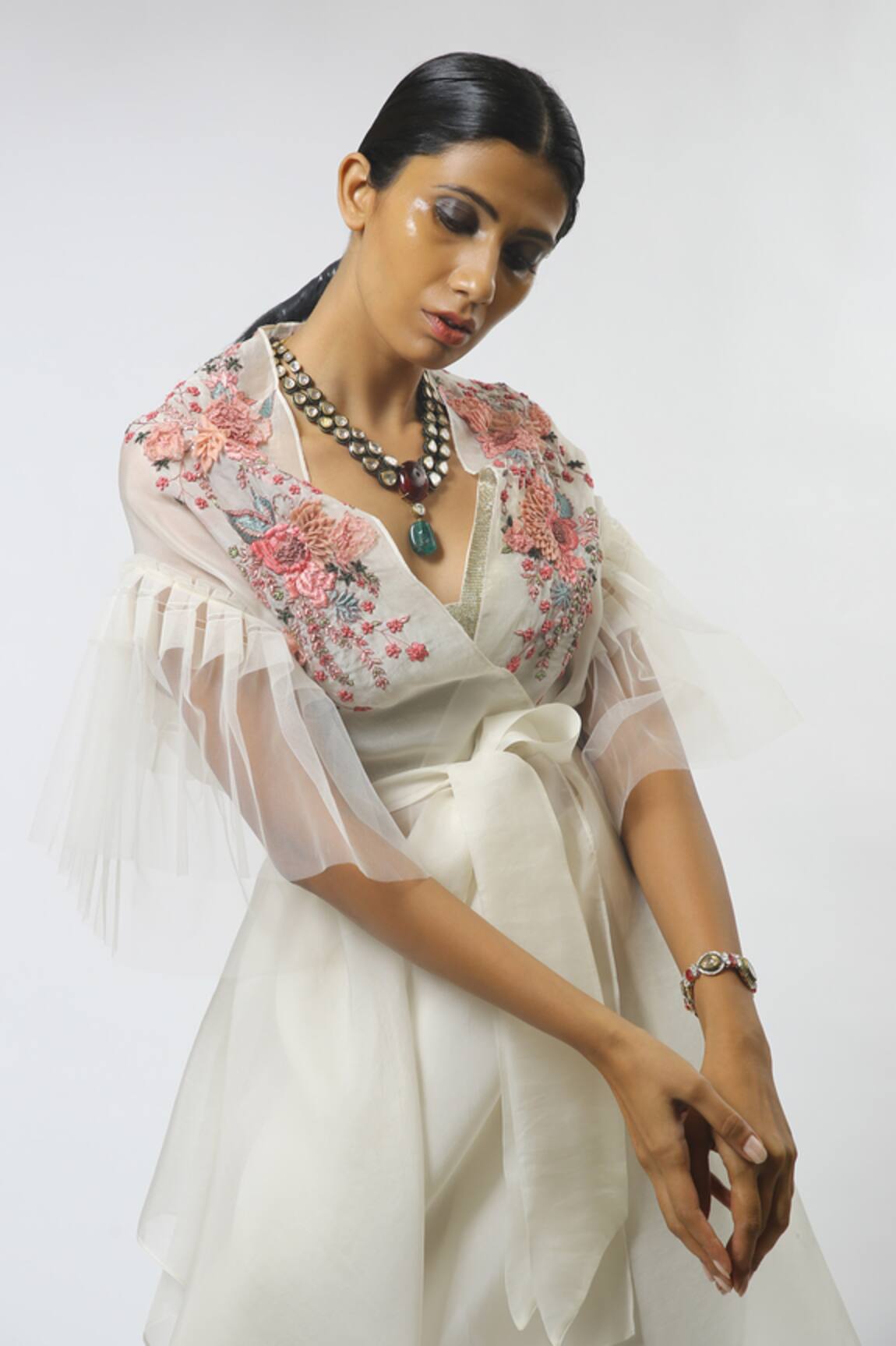Varun Bahl Silk Organza Cape & Draped Pant Set