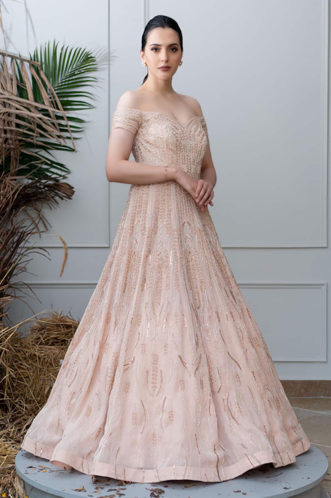 Varun Chakkilam Hand Embroidered Off Shoulder Gown