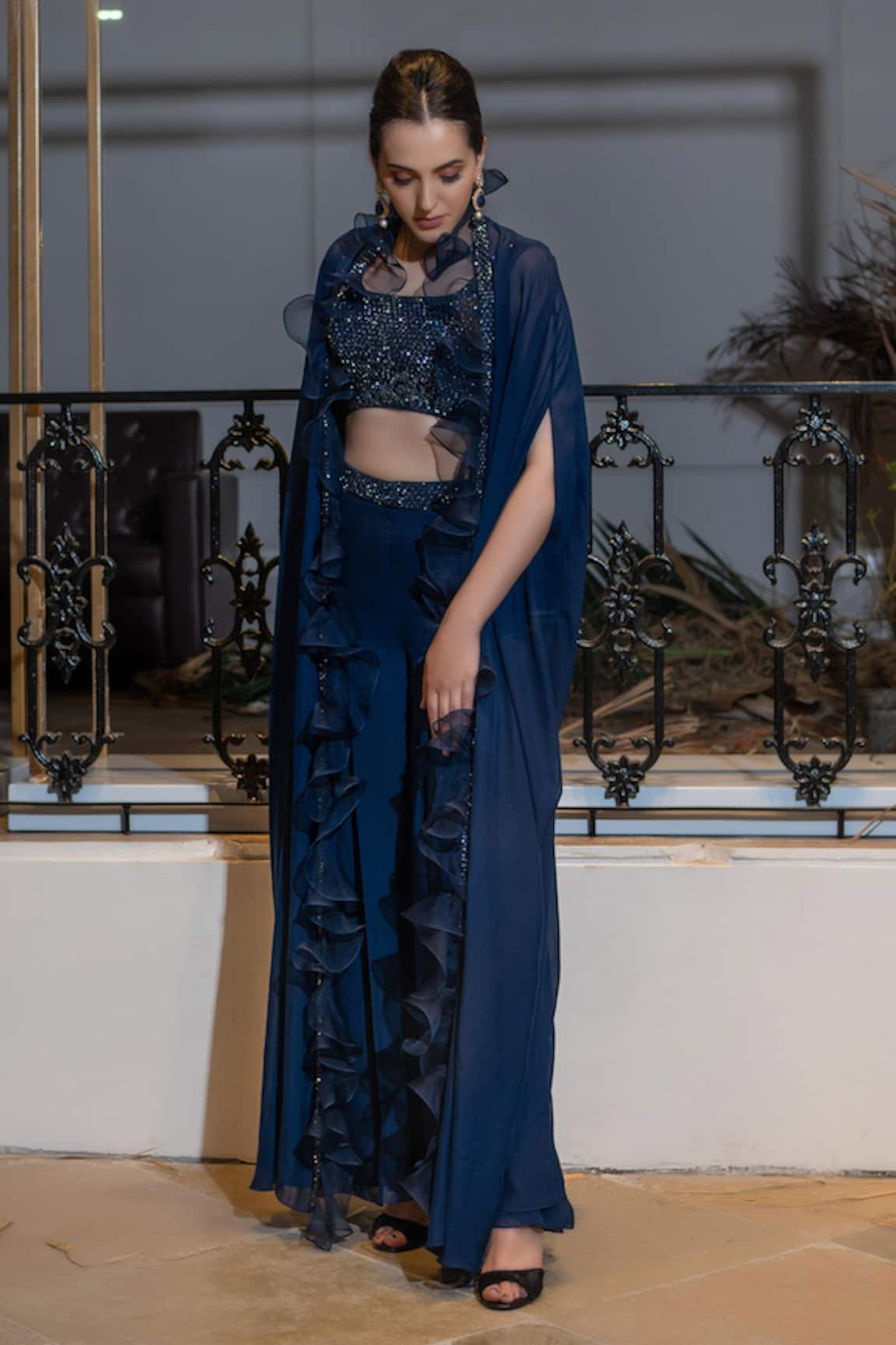 Varun Chakkilam Ruffle Cape & Palazzo Set