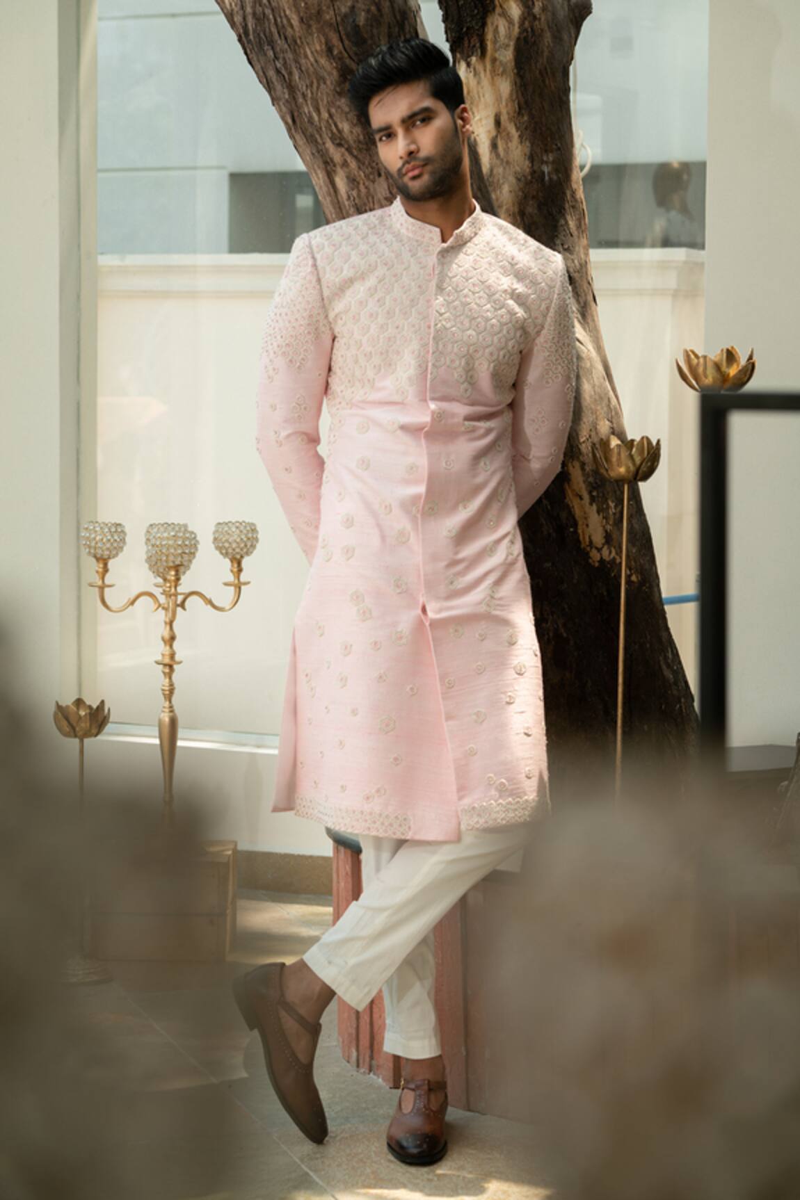 Varun Chakkilam Embroidered Silk Sherwani Set
