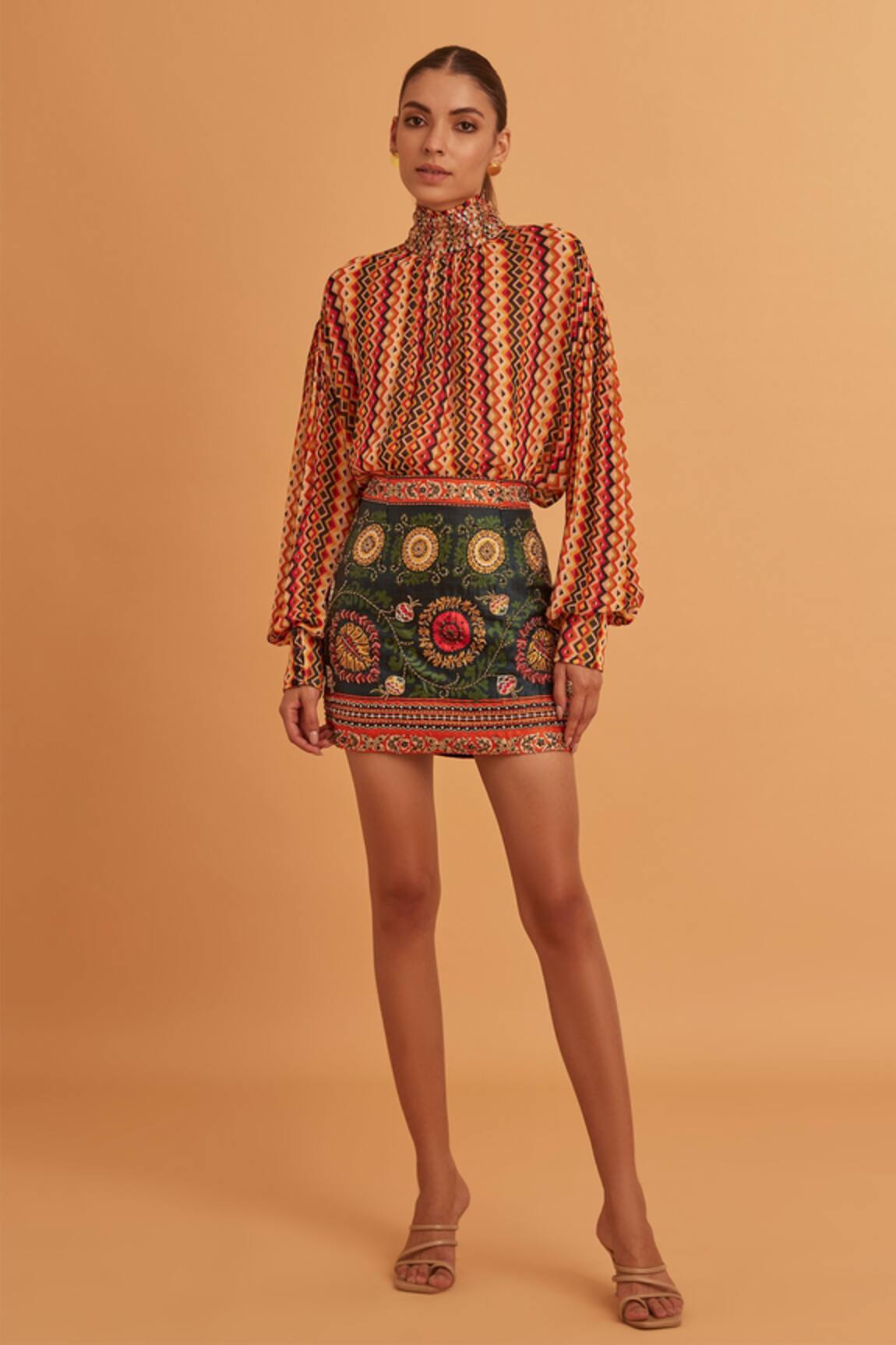 Verb by Pallavi Singhee Cotton Floral Embroidered Skirt