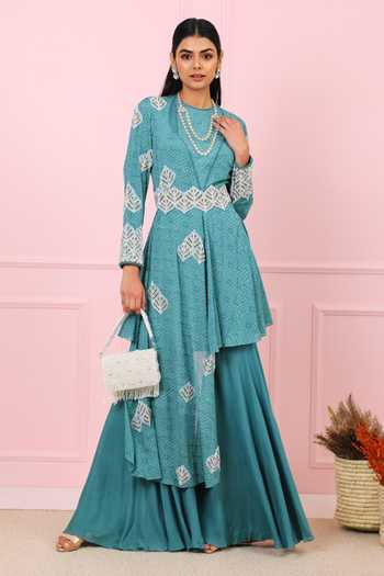 Vidushi Gupta Angrakha Drape Peplum & Flared Gharara Set