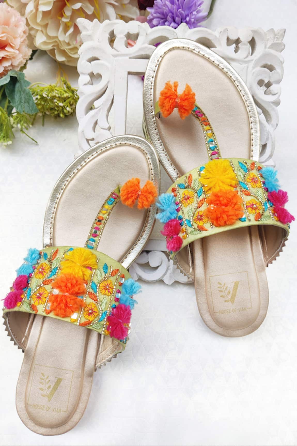 House Of Vian Embroidered Kolhapuri Flats 