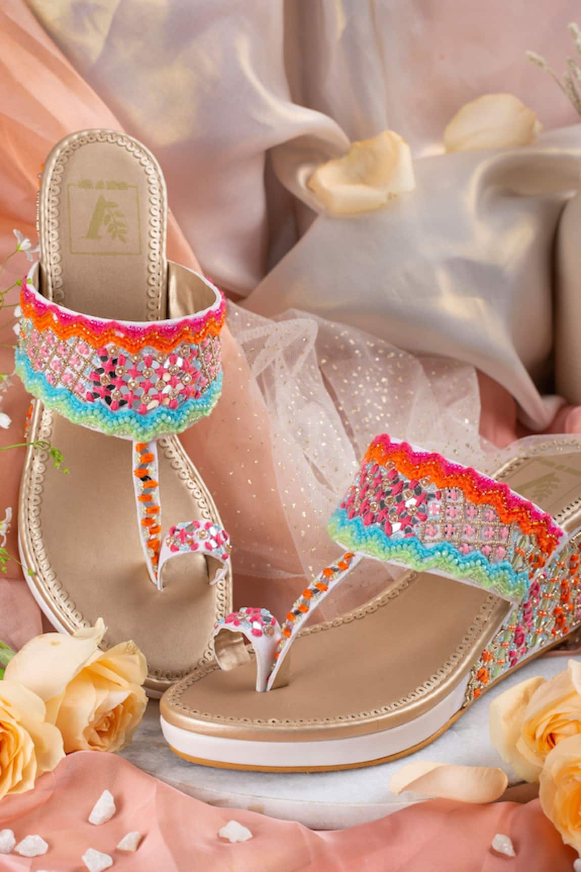 Gulshan Tone on Tone Wedges | Golden Ornate Heels for Wedding – aroundalways