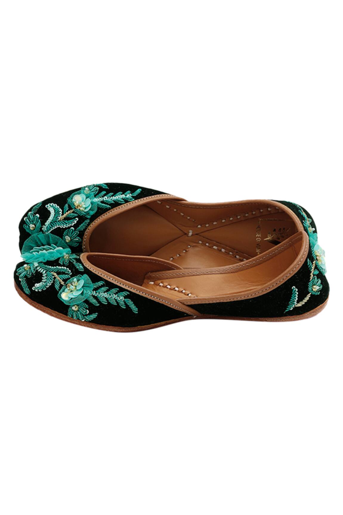 House Of Vian Rufat Floral Embellished Velvet Juttis 