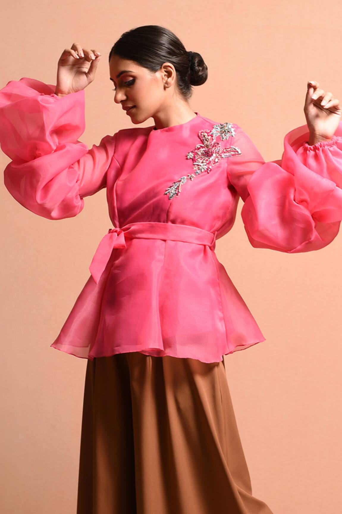 Vivek Patel Balloon Sleeve Organza Top