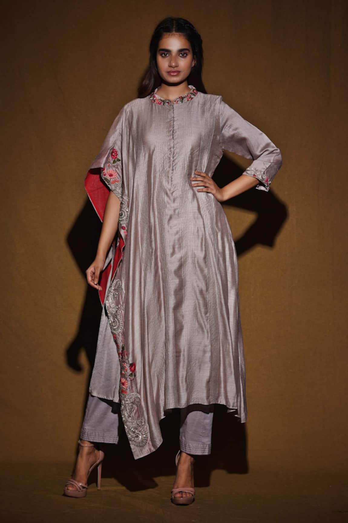 Vara By Vibha N Priti Silk Chanderi Tunic & Pant Set